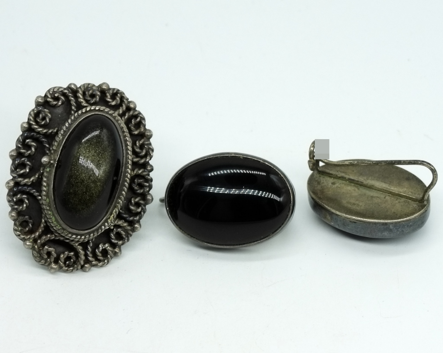 Taxco Mexico Sterling Poison Ring & Onyx Earrings