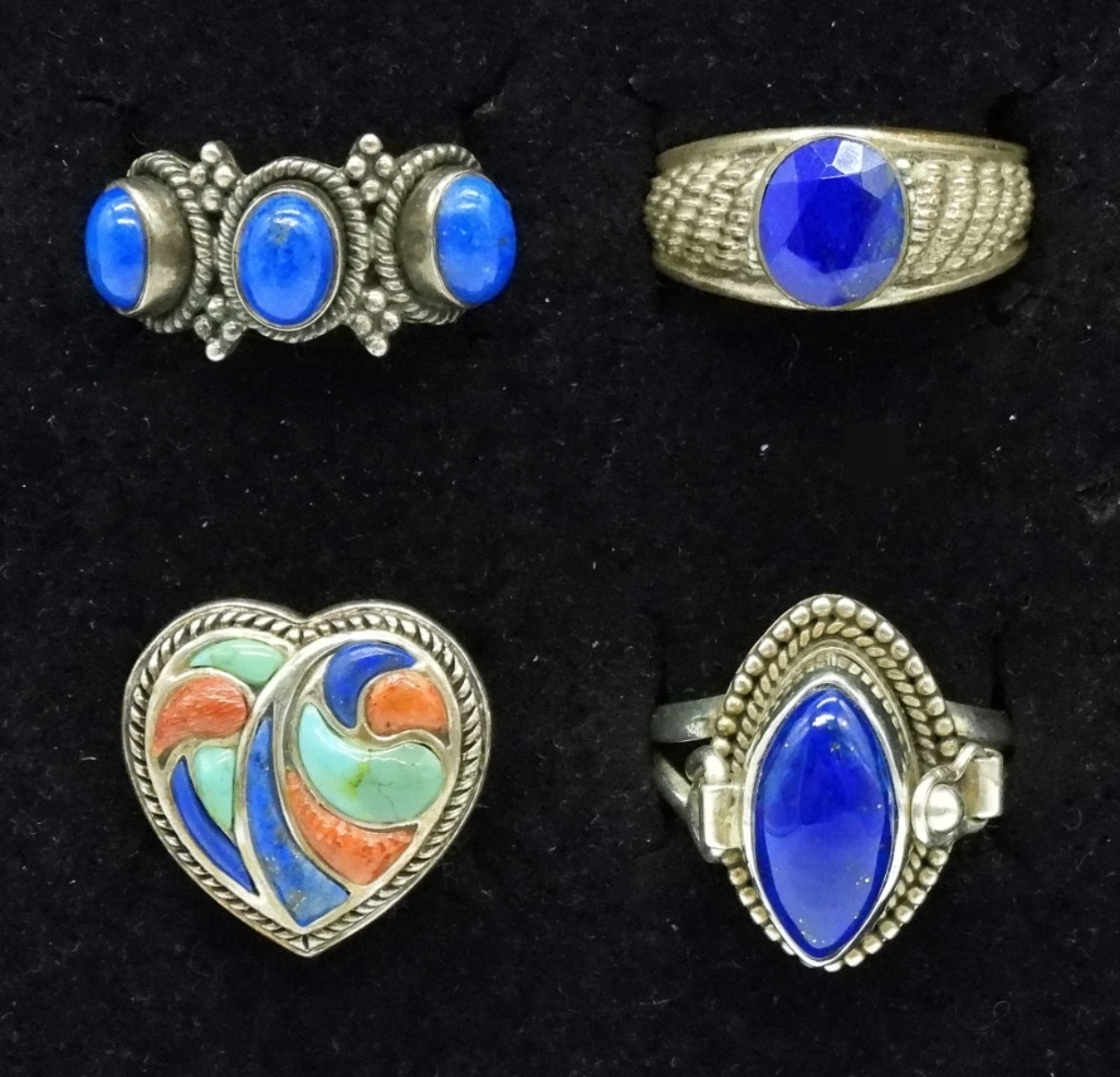 Sterling Silver Rings, Lapis & Turquoise, Lot of 4