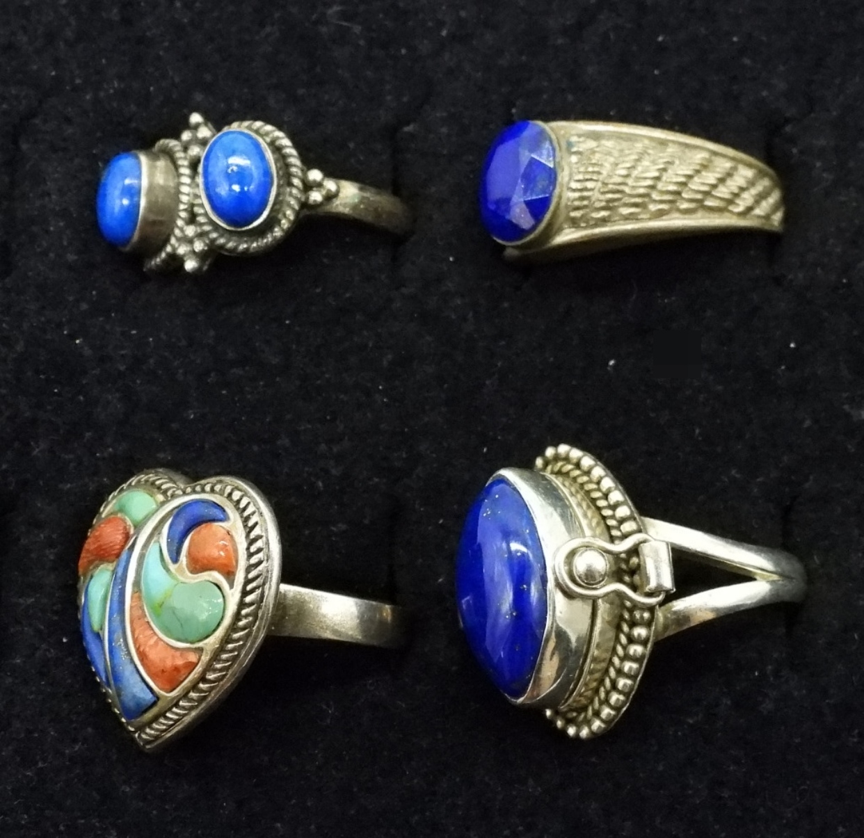 Sterling Silver Rings, Lapis & Turquoise, Lot of 4