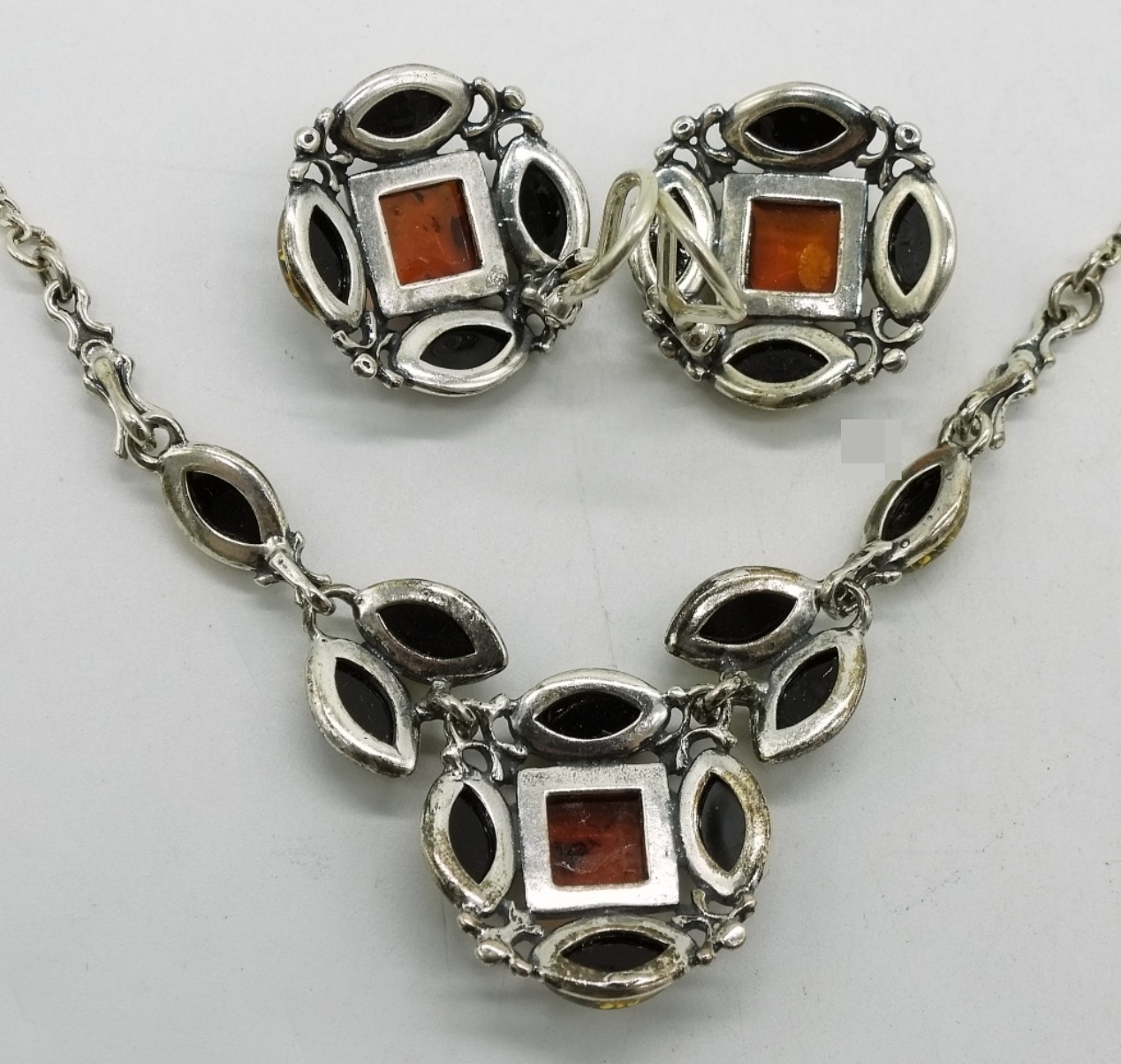 Sterling Silver Amber Necklace & Earring Set
