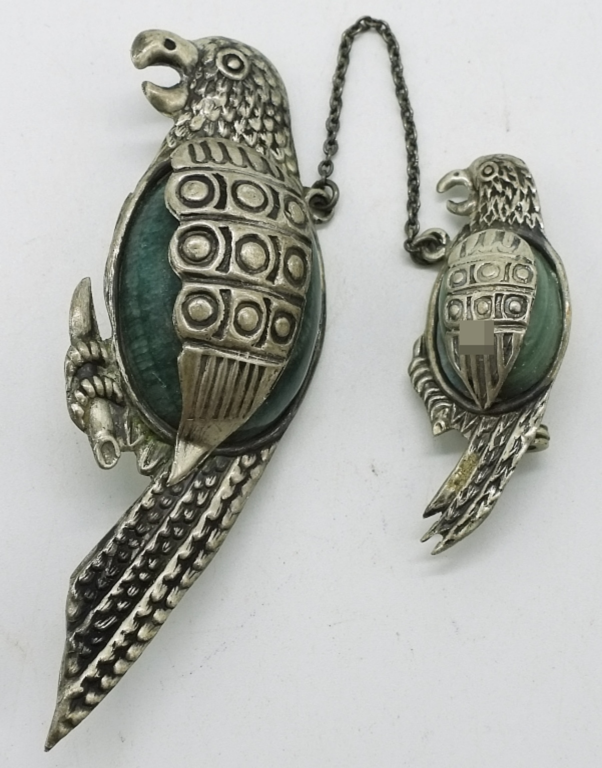 Mexican Sterling Parrot Brooch Set