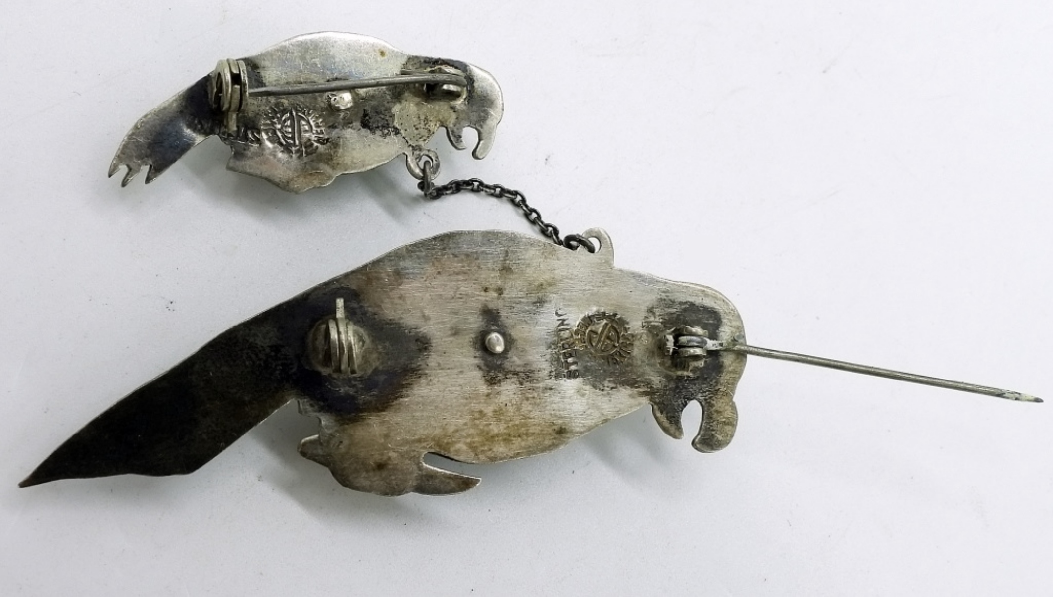 Mexican Sterling Parrot Brooch Set