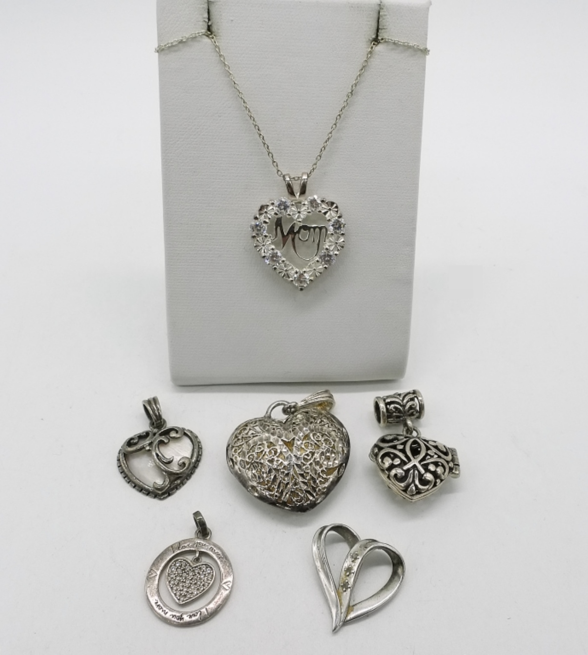 Sterling Silver Heart Pendants Lot with Chain