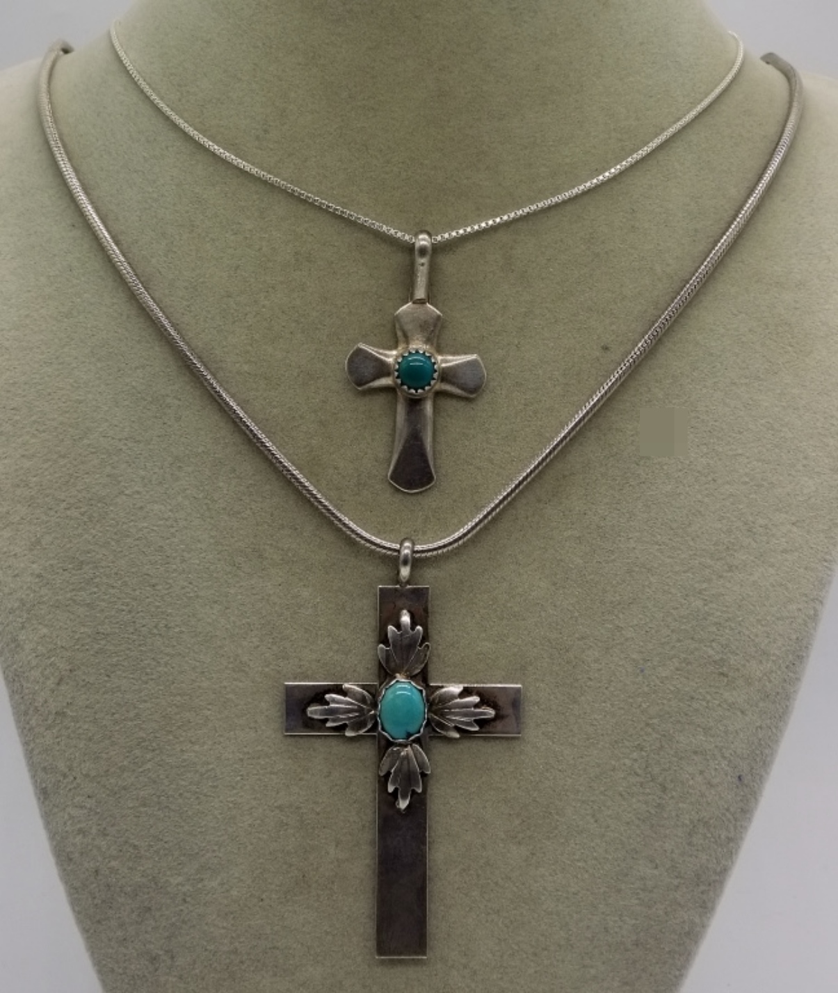 Two Sterling Cross Pendants w/Turquoise
