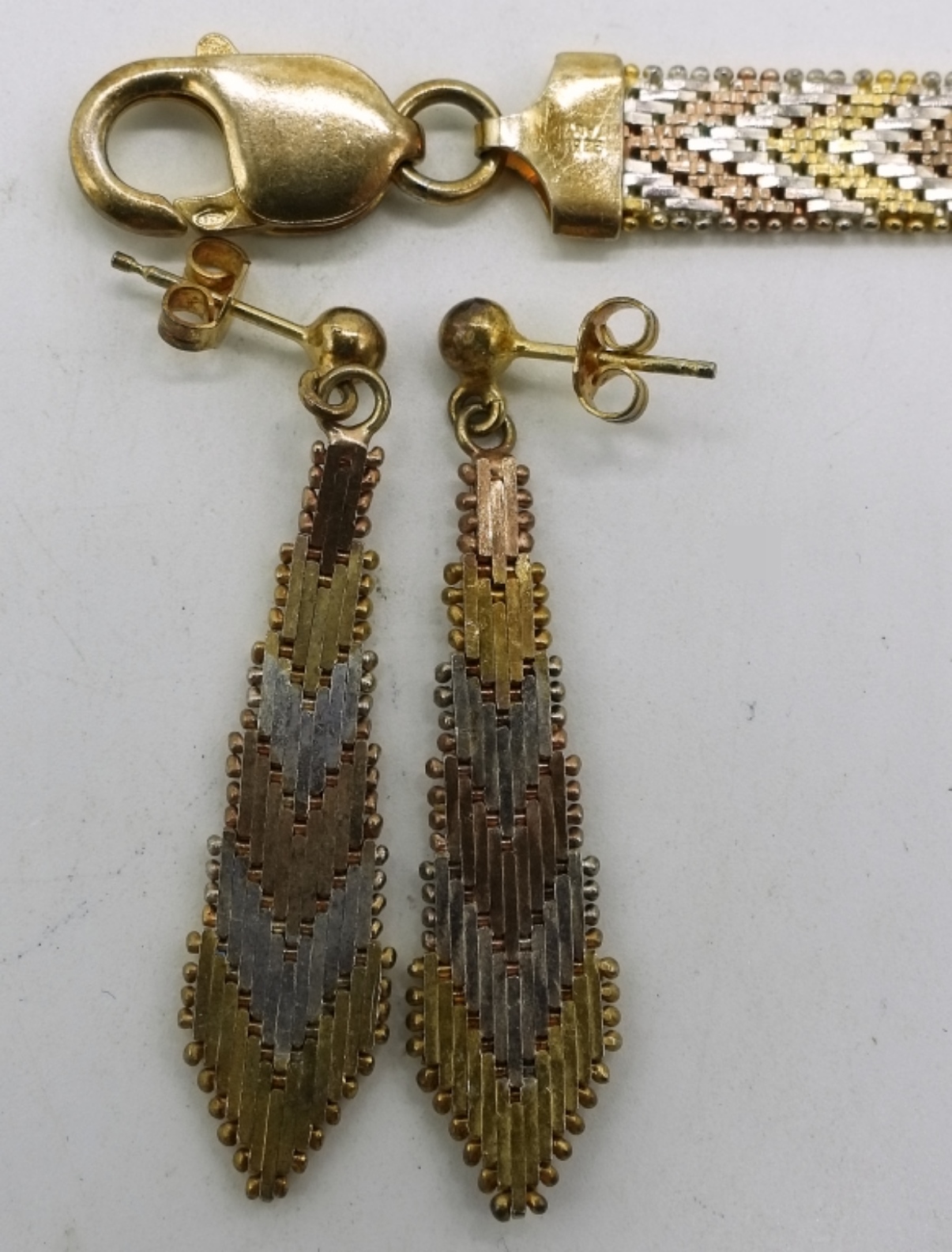 Sterling Silver Tri-Tone Mesh Bracelet & Earrings