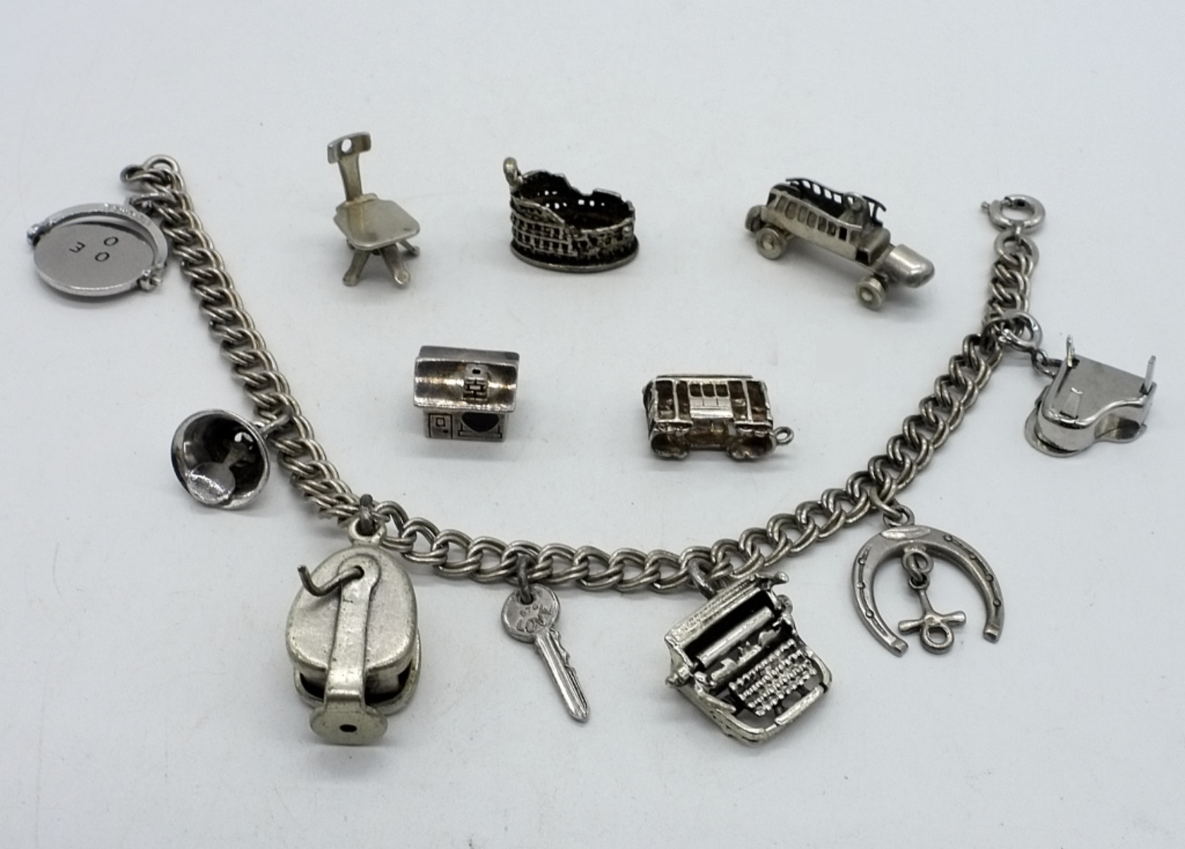Sterling Charm Bracelet, 11 Charms
