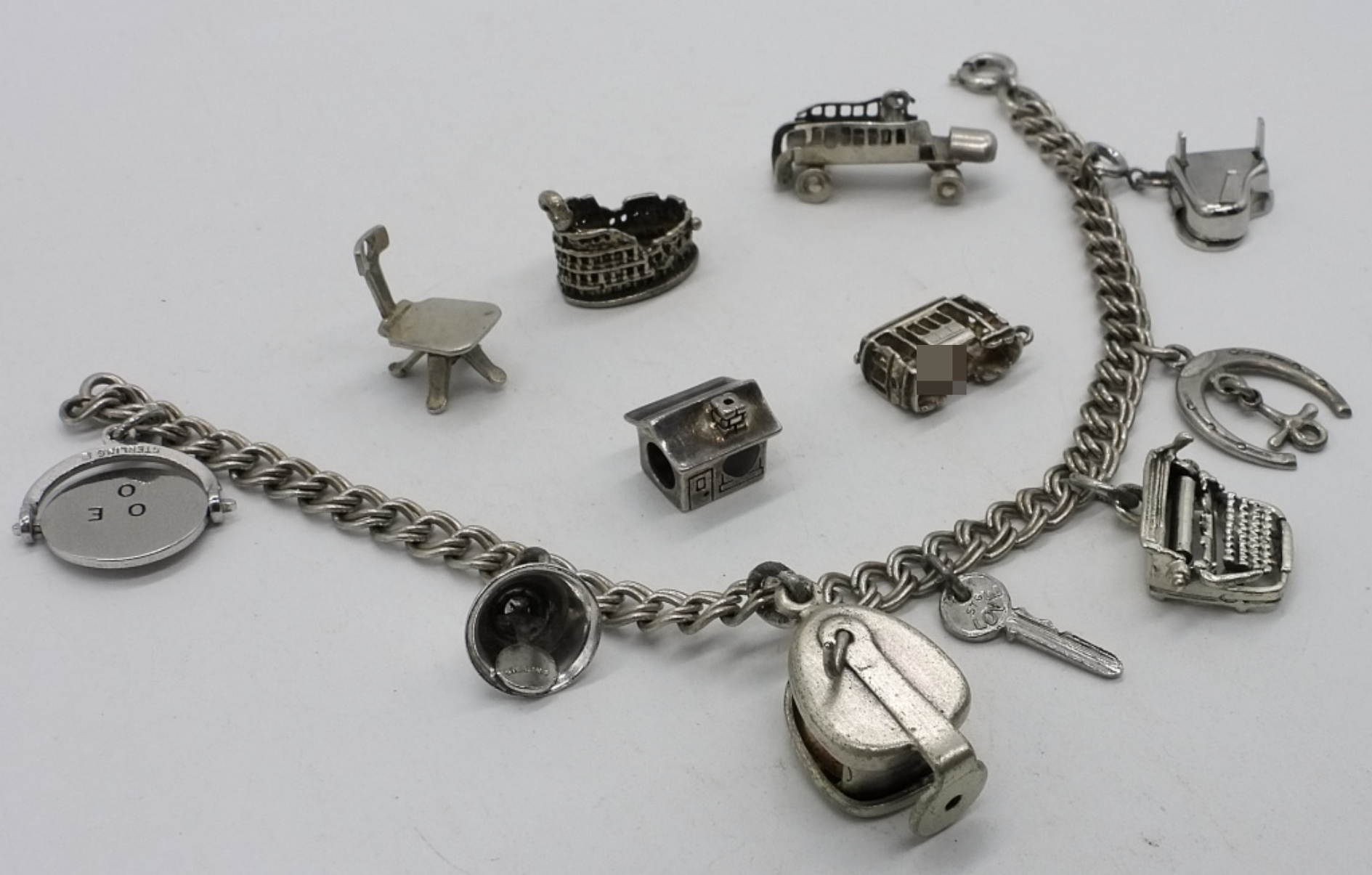 Sterling Charm Bracelet, 11 Charms