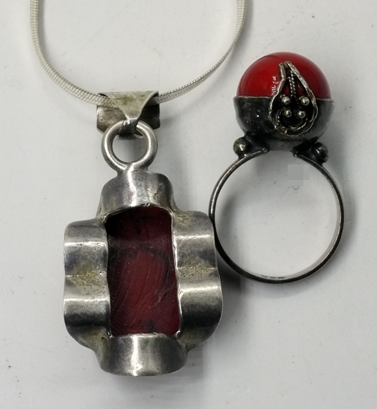 Sterling Silver Red Stone Pendant & Ring Set