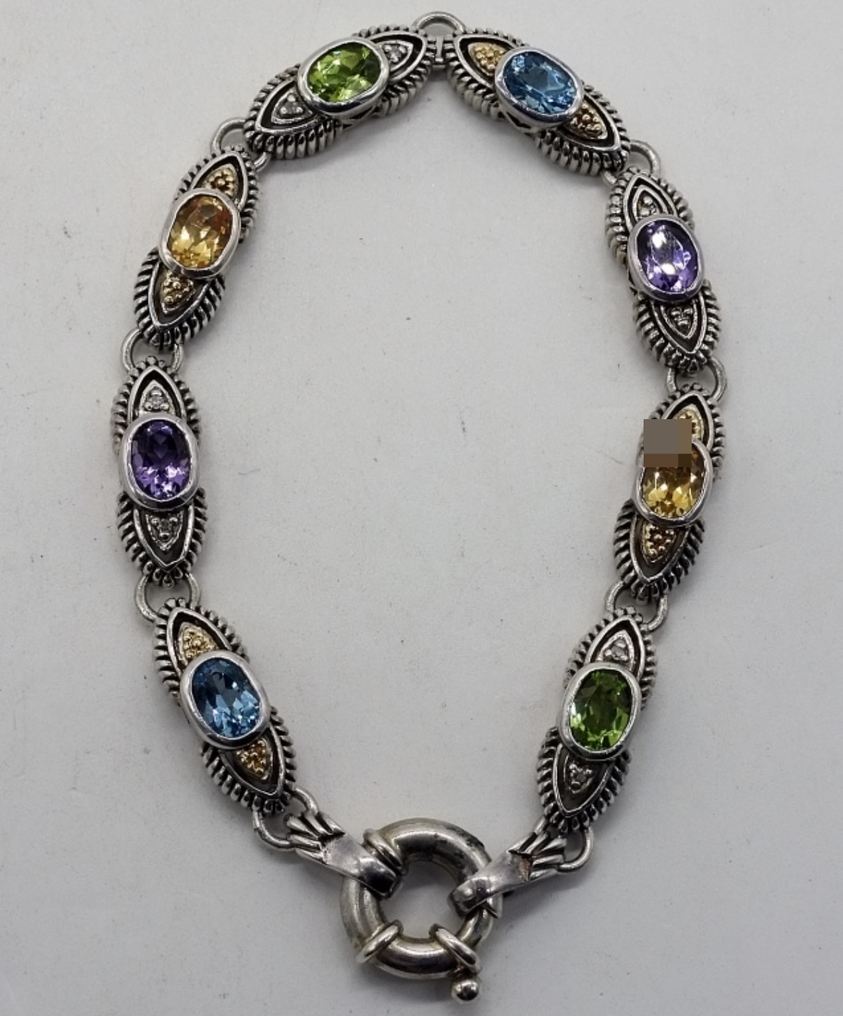 Sterling 18K Multi-Gemstone Bracelet & Earrings