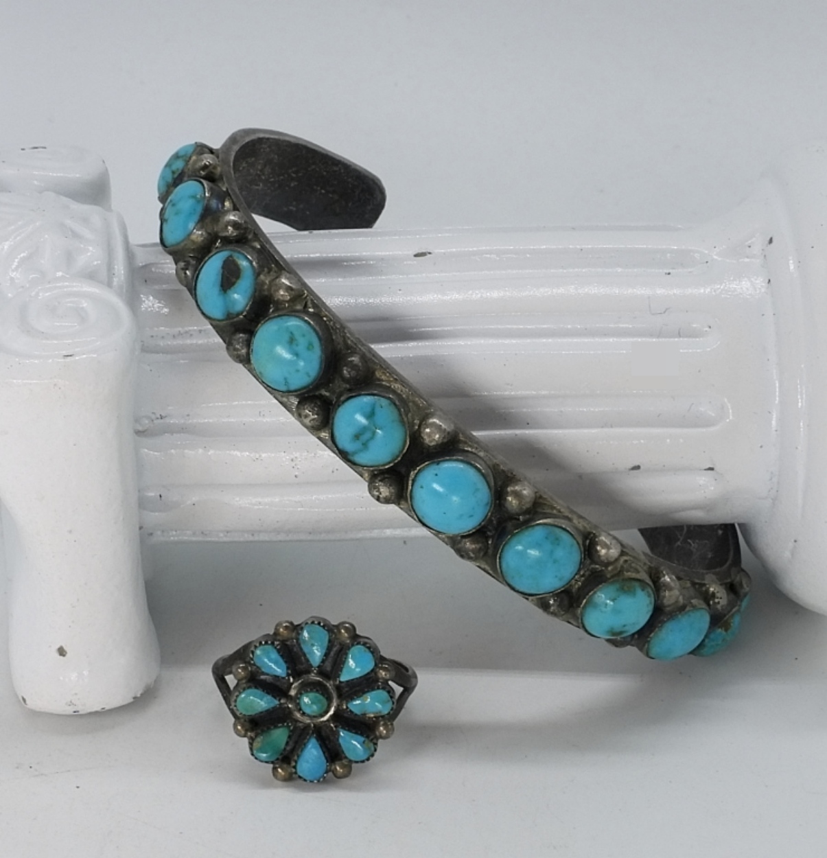 Sterling Silver Turquoise Cuff Bracelet and Ring