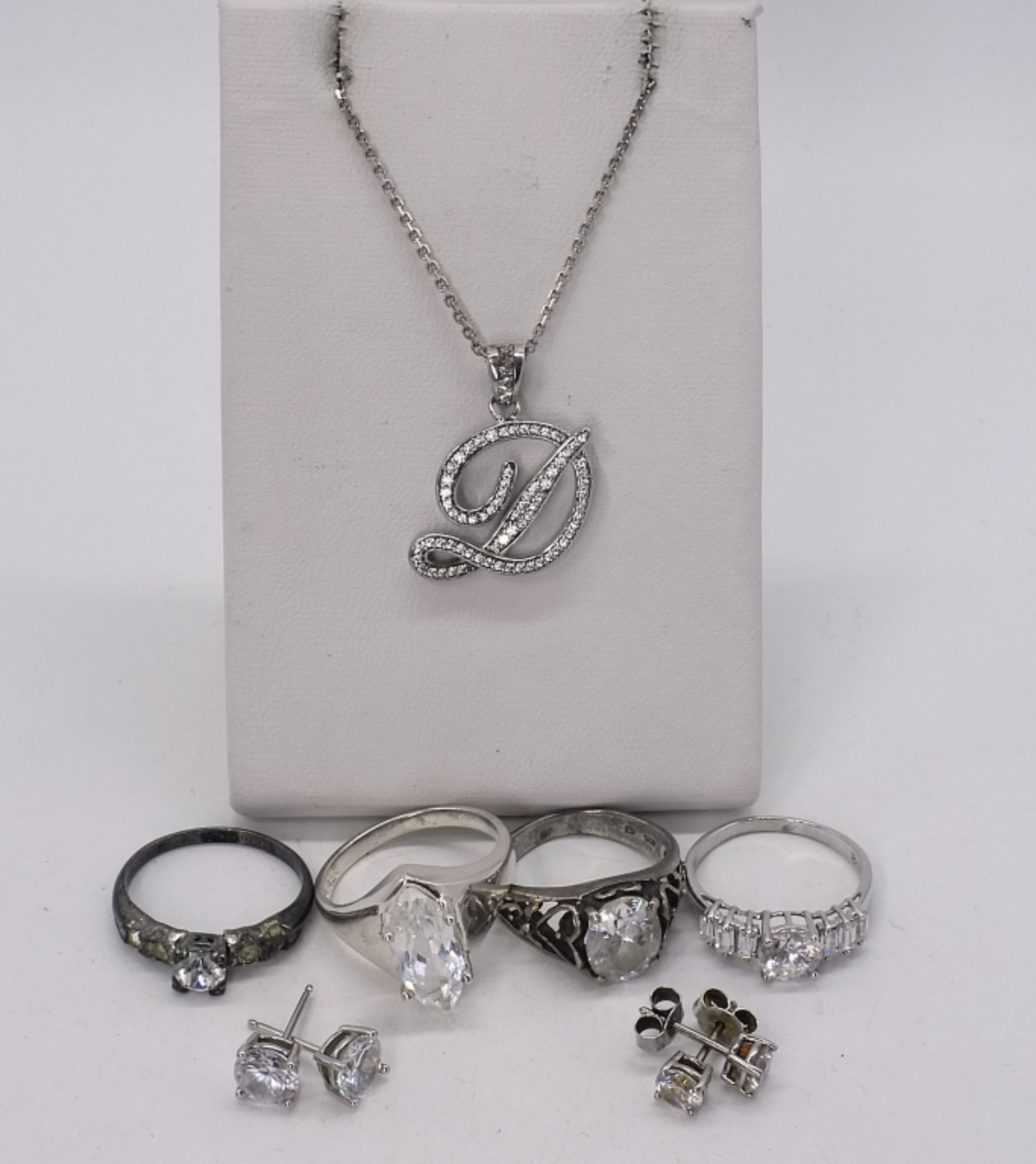 Sterling Silver Simulated Diamond Jewelry, 7 Piece