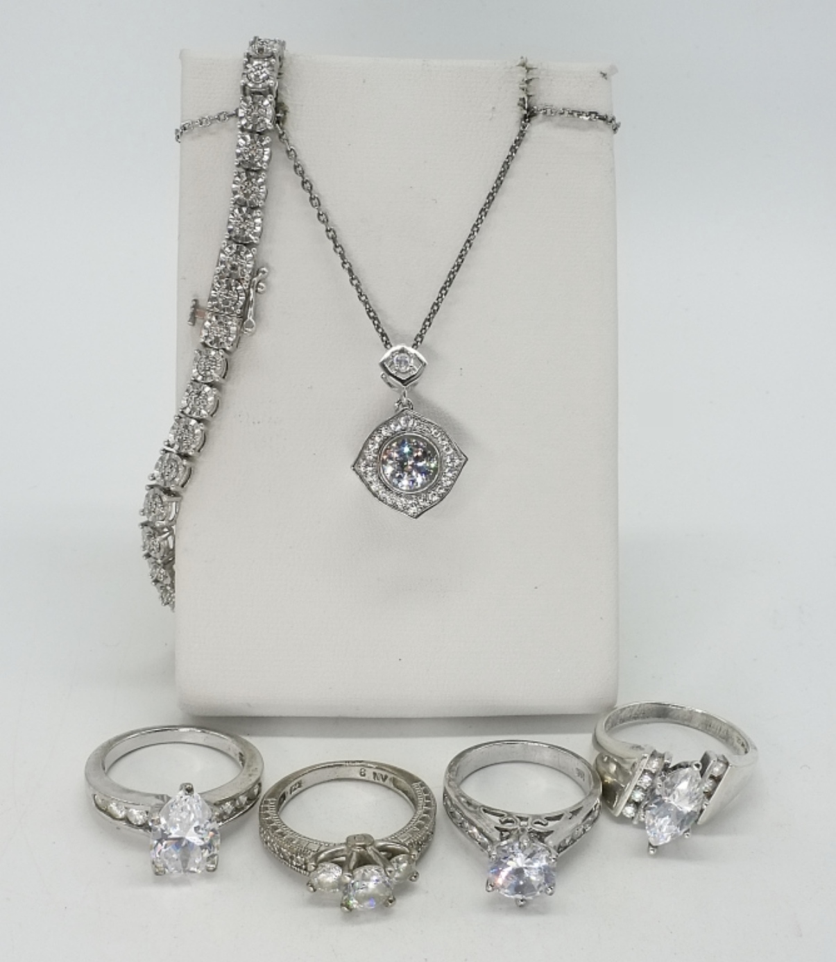 6 Piece Sterling Bridal Ring & Pendant Set