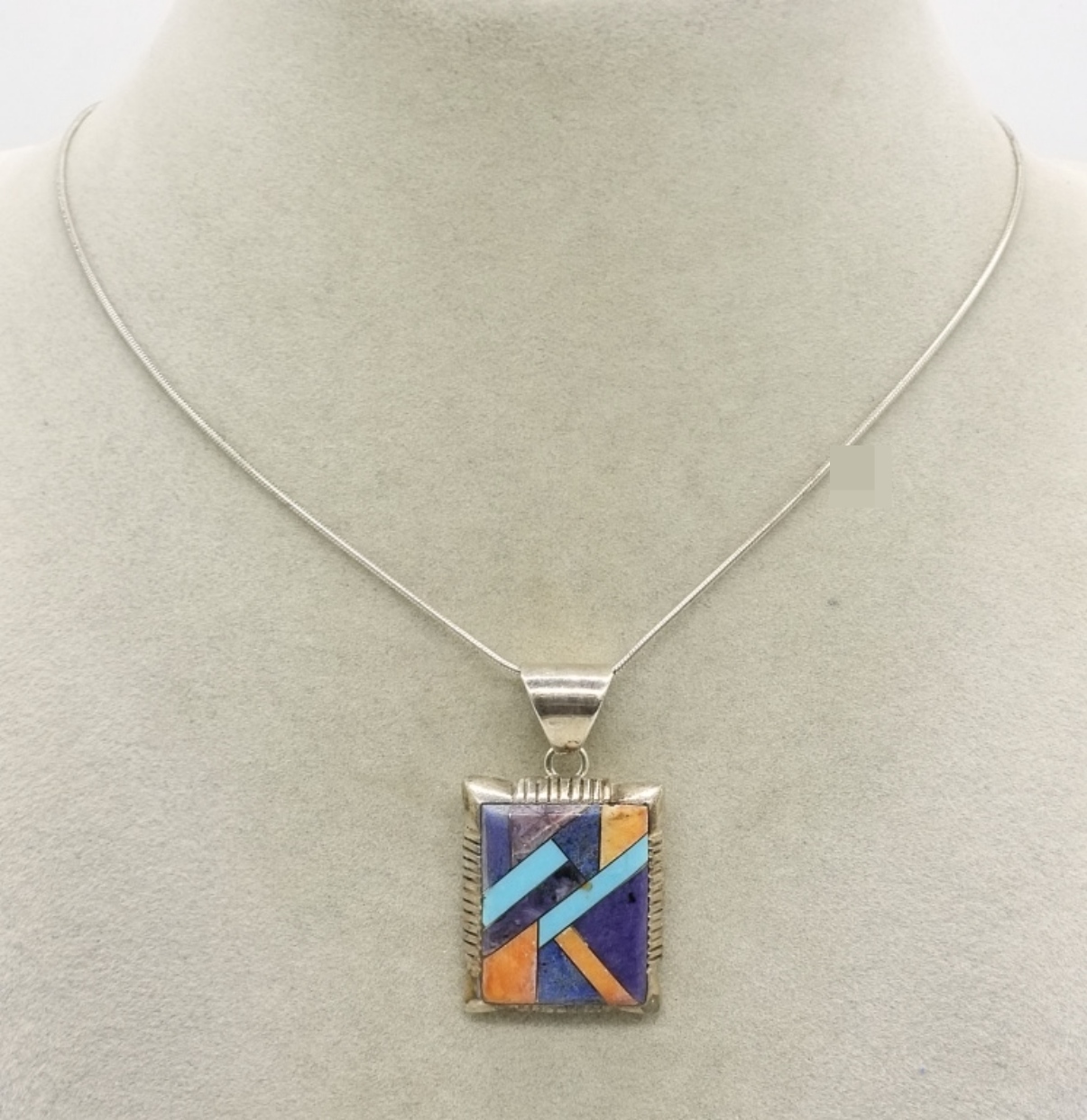 Sterling Native American Inlay Pendant Necklace