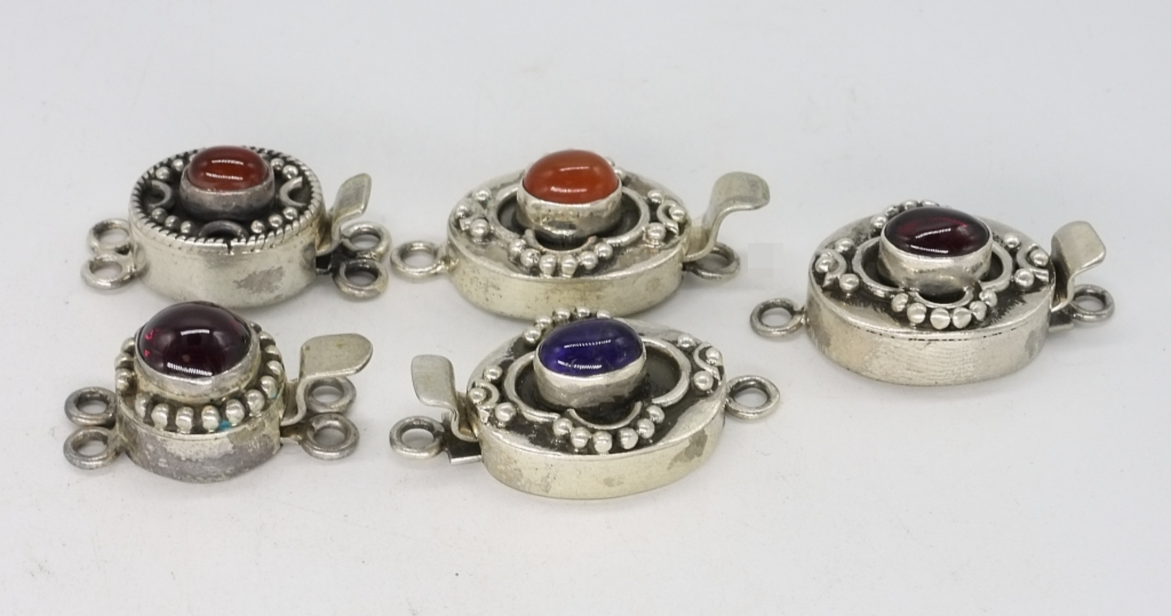 5 Piece Sterling Gemstone Clasp Set