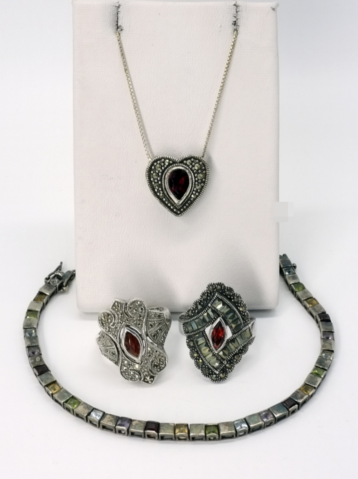 Sterling Garnet Marcasite Jewelry Set