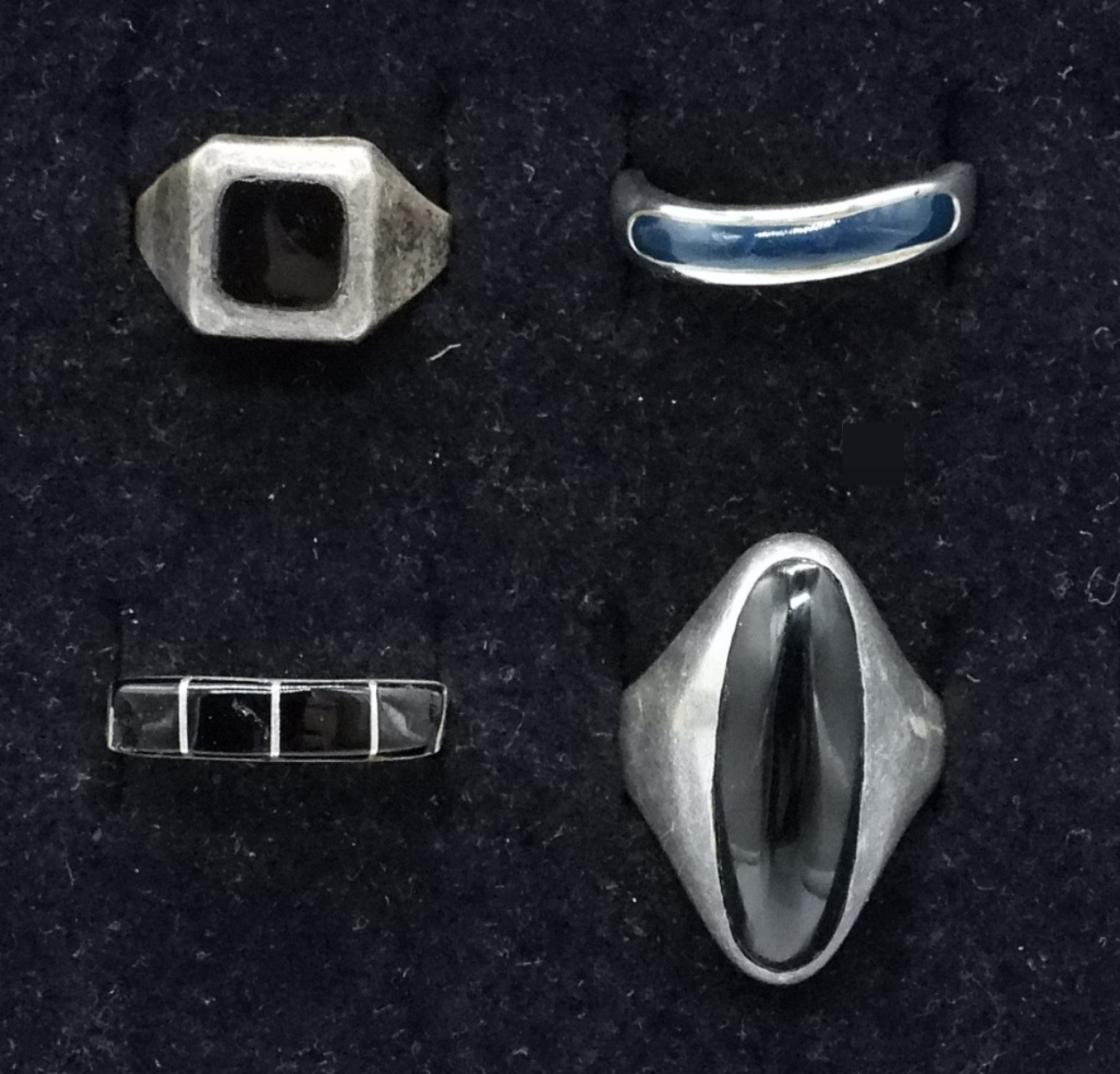 Sterling Silver Black Onyx Ring Lot, 4 Pieces