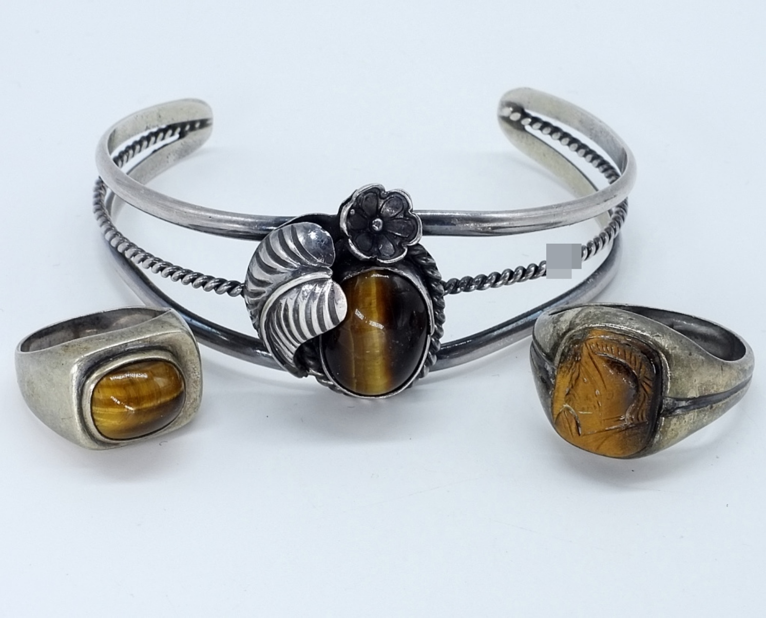 Sterling Tiger's Eye Rings & Cuff