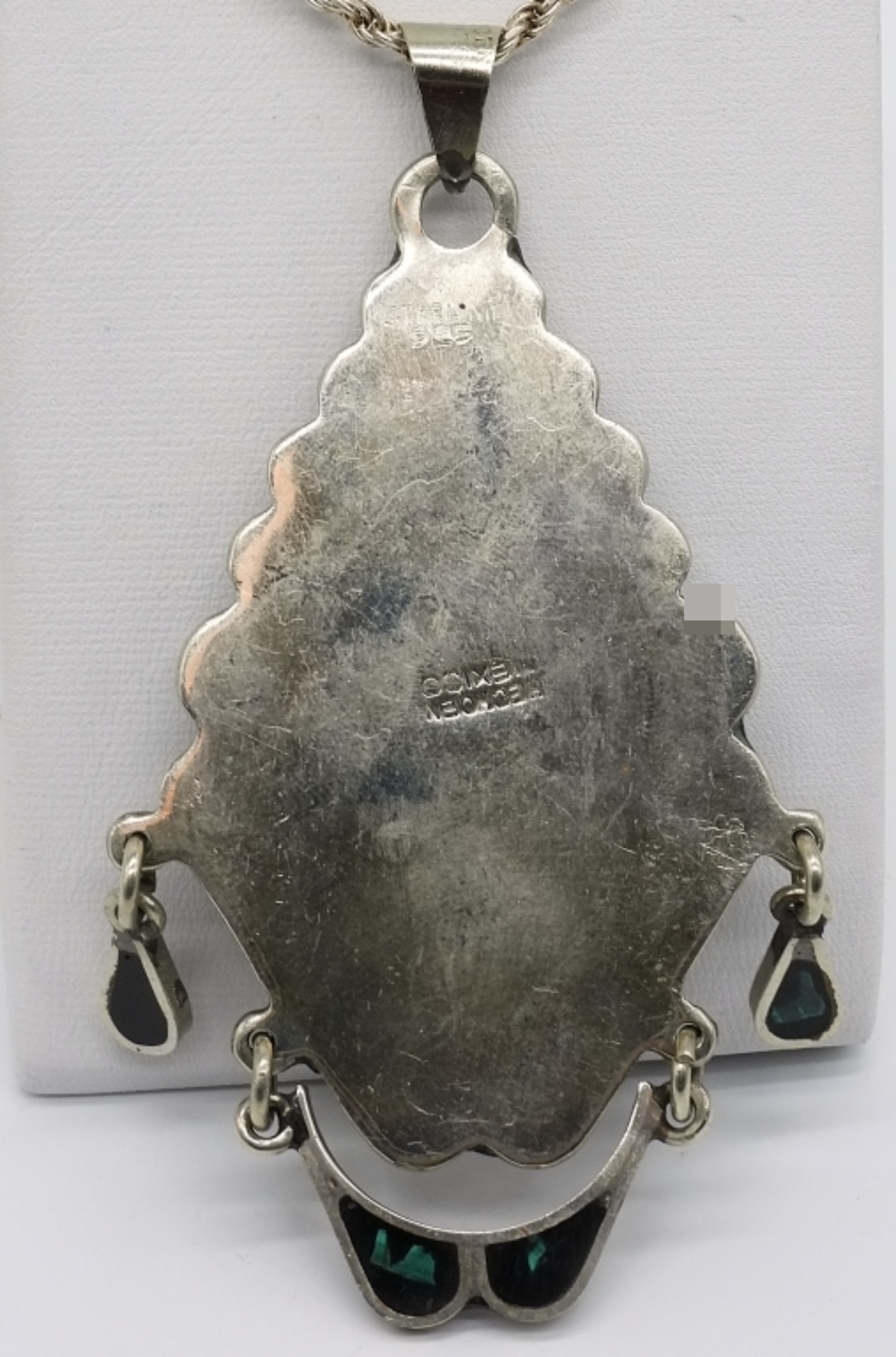 Sterling Mexican Obsidian Inlay Pendant Necklace