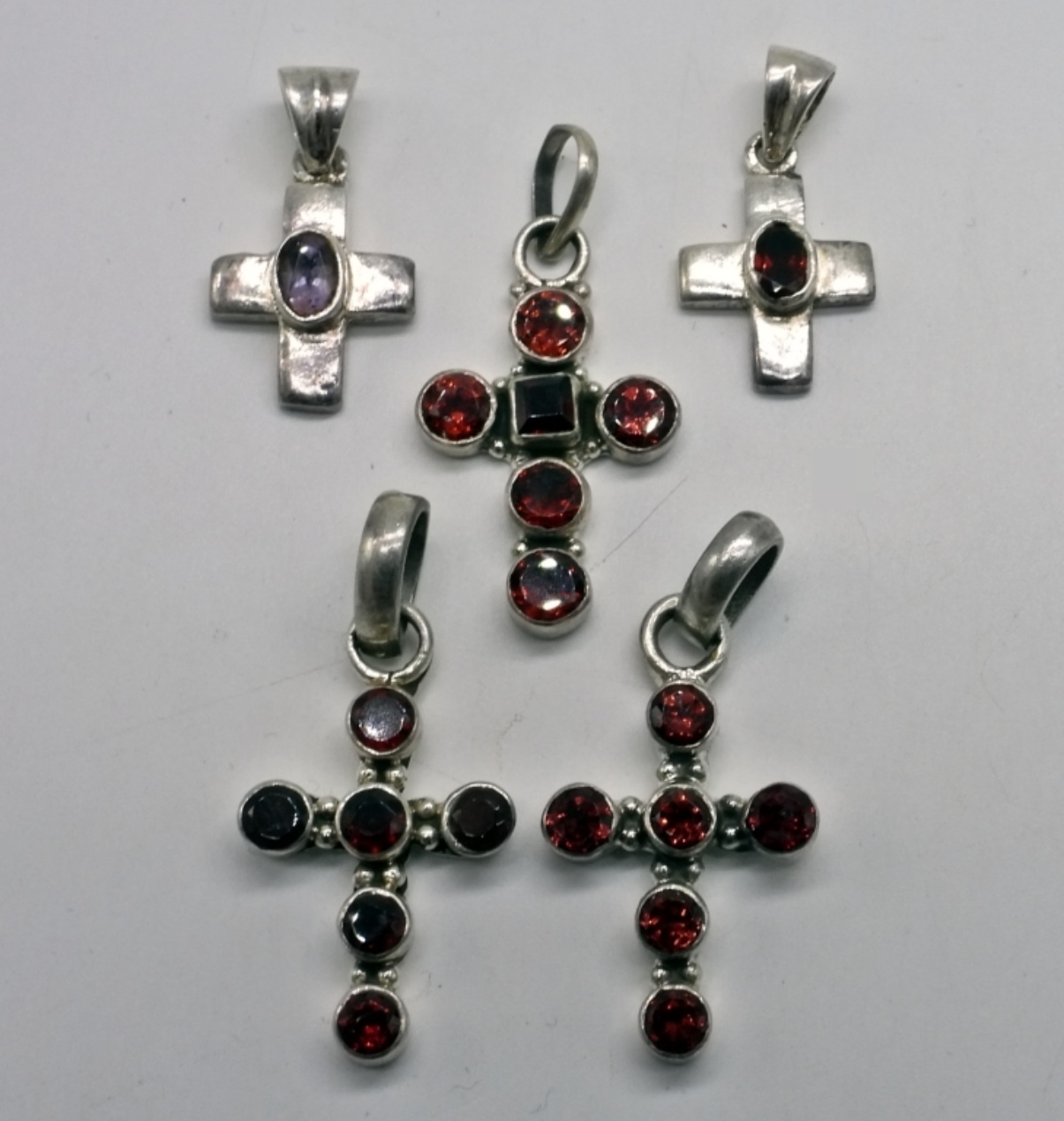 Sterling Silver Garnet & Amethyst Cross Pendants