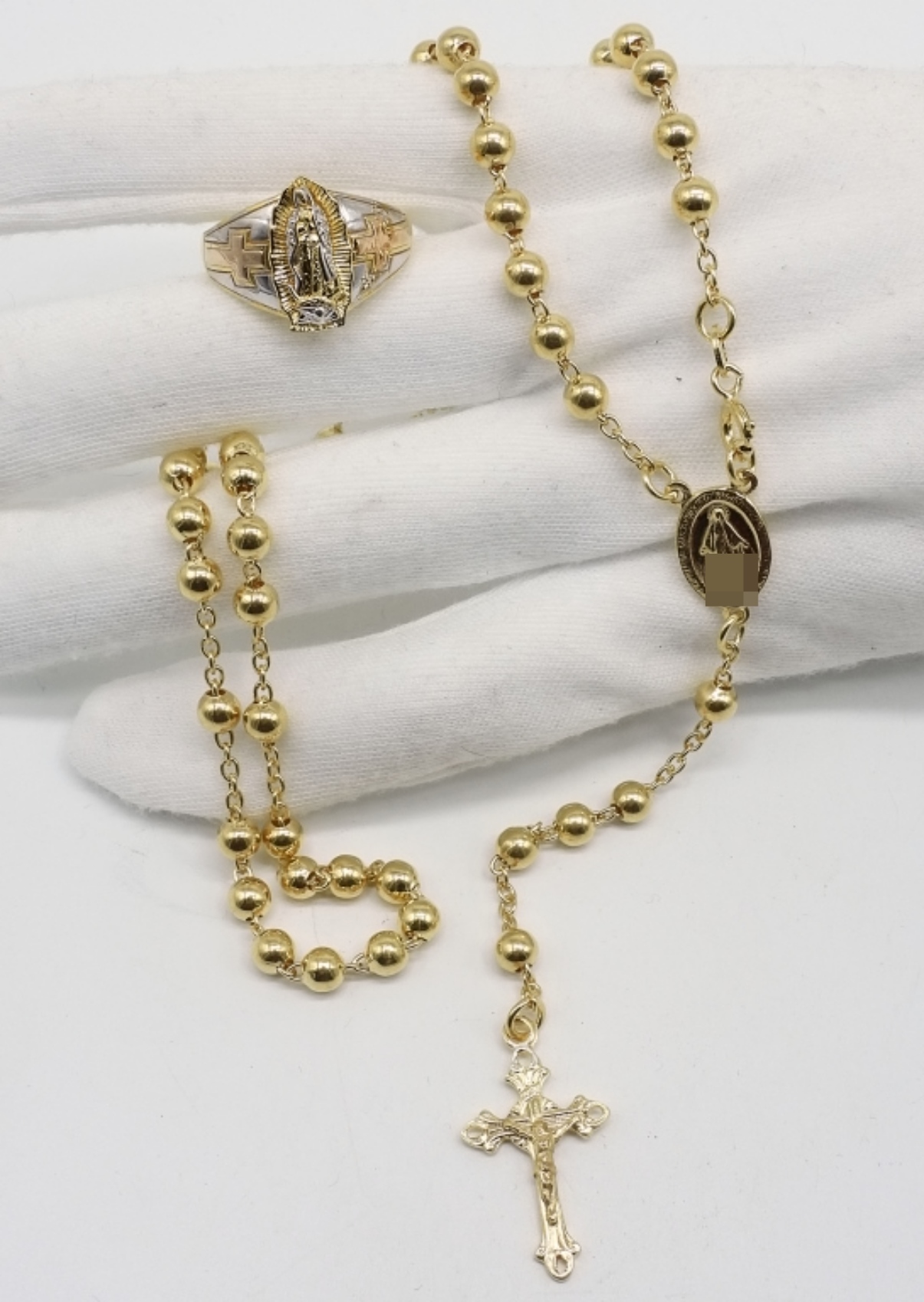 Gold-Tone Sterling Religious Ring & Rosary