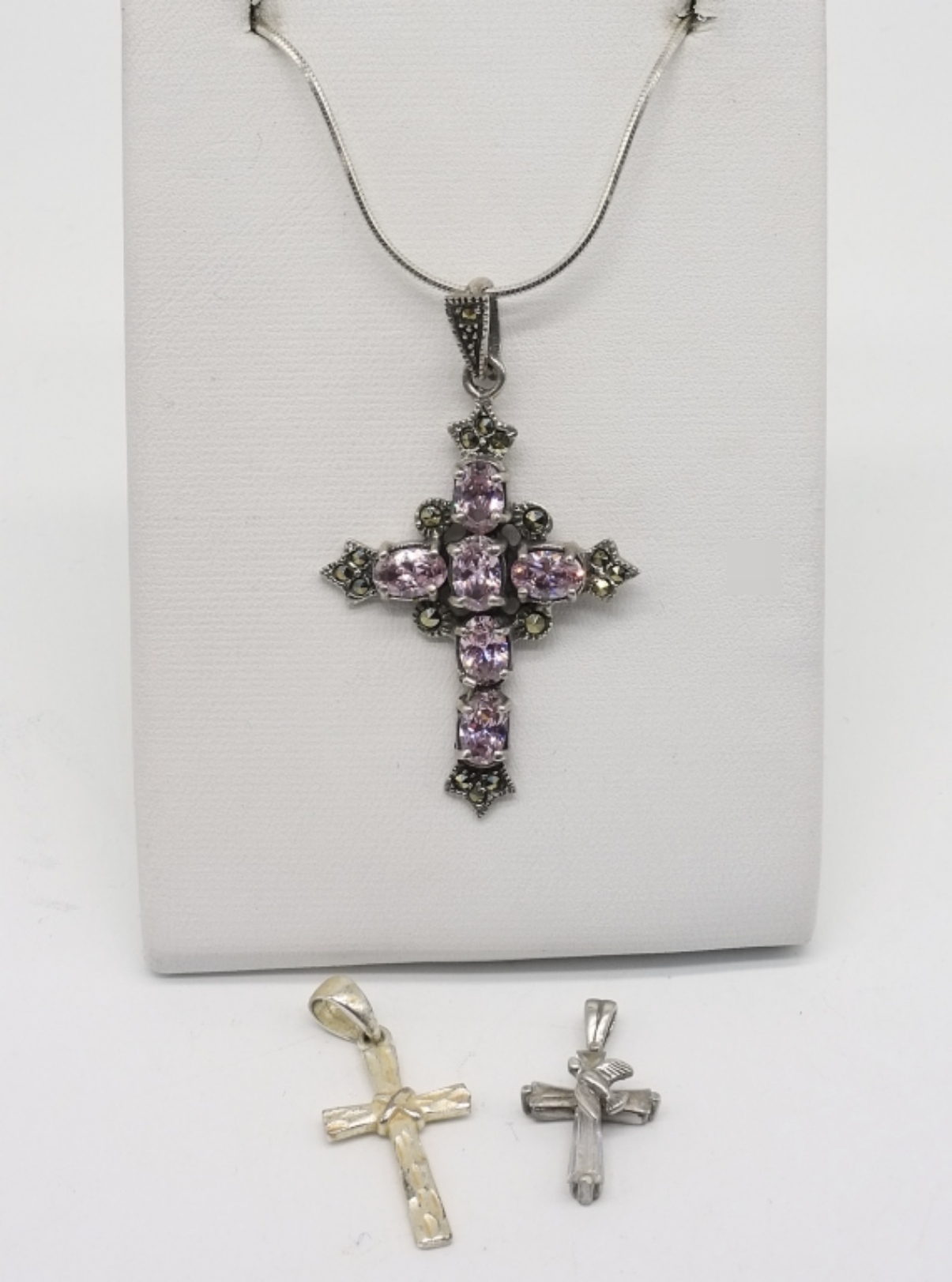 3 Sterling Silver Cross Pendants & Chain