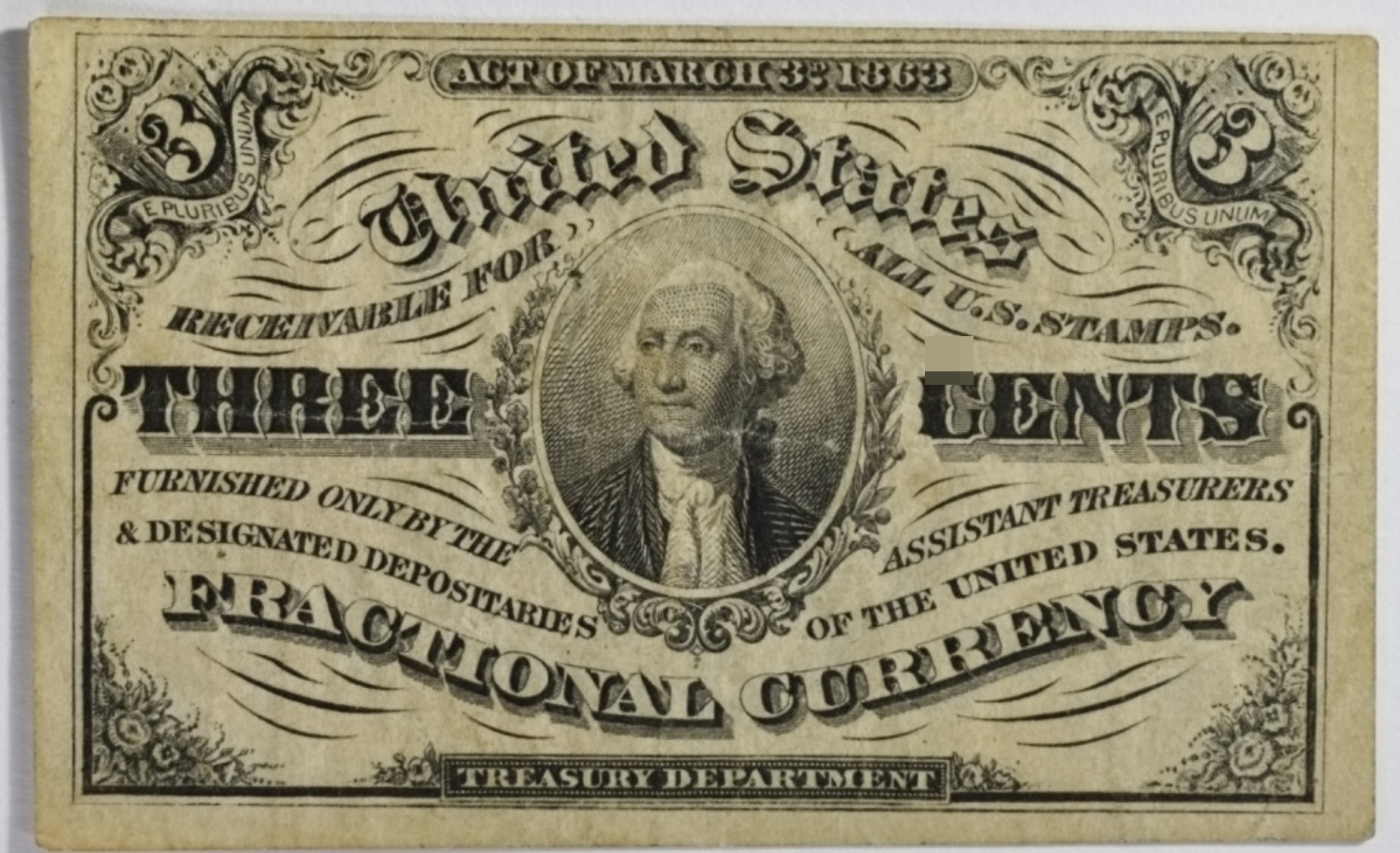 1863 3 Cent Fractional Currency 3rd Issue