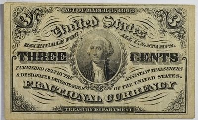 1863 3 Cent Fractional Currency 3rd Issue