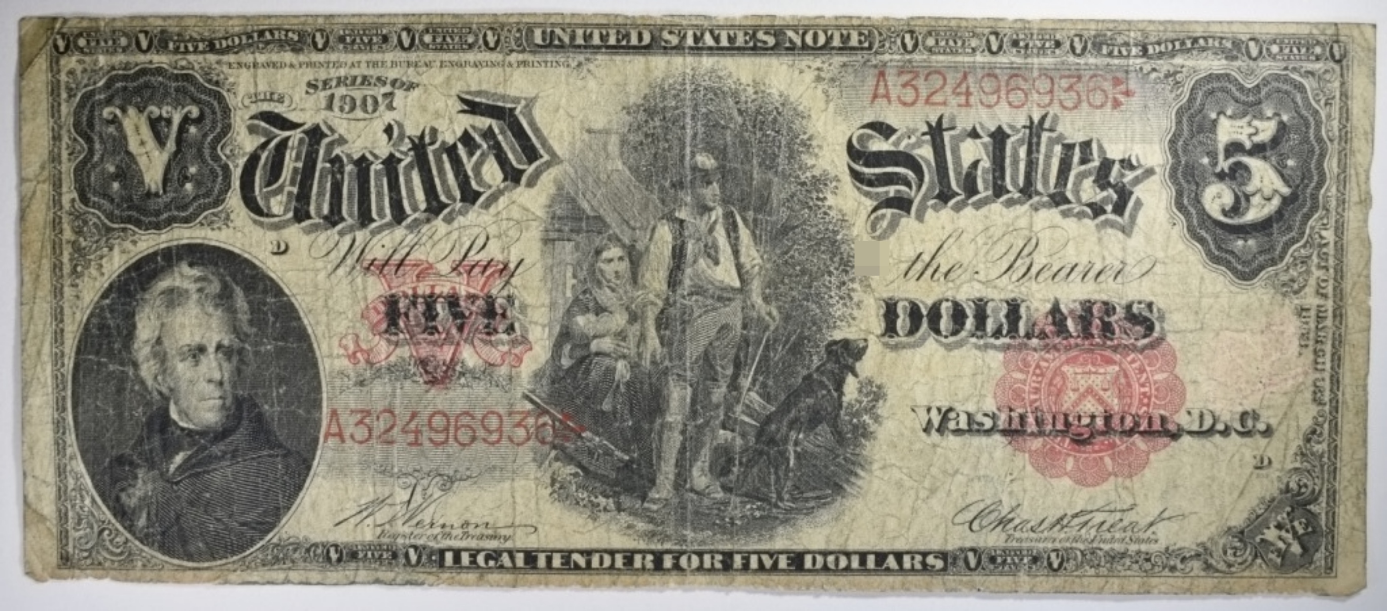 1907 $5 Obsolete Note SN A32496936