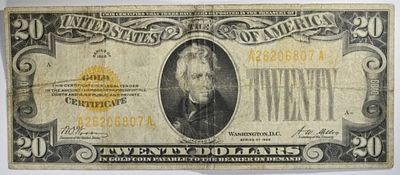 1928 $20 Gold Certificate SN A26206807A. 1928 $20 Gold Certificate SN A26206807A