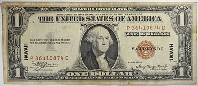 1935A $1 Hawaii Silver Cert. SN P36410874C. 1935A $1 Hawaii Silver Cert. SN P36410874C