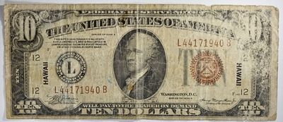 1934A $10 Hawaii Silver Cert. SN L44171940B