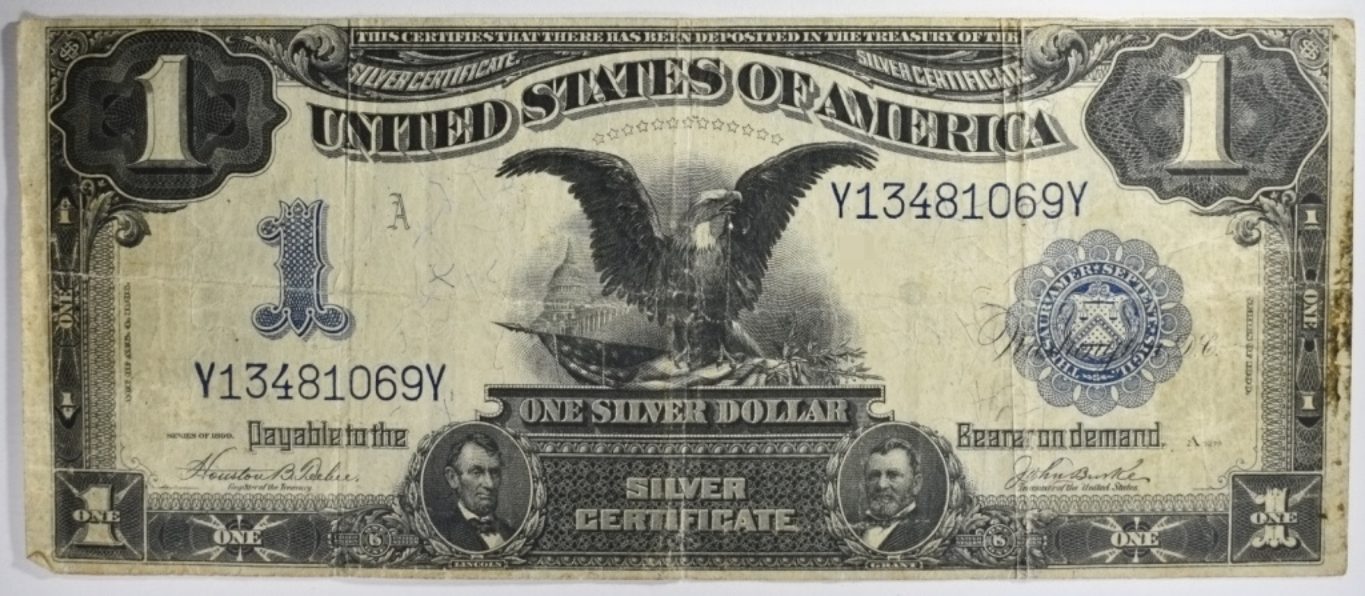 1899 $1 Black Eagle Silver Cert SN Y13481069Y