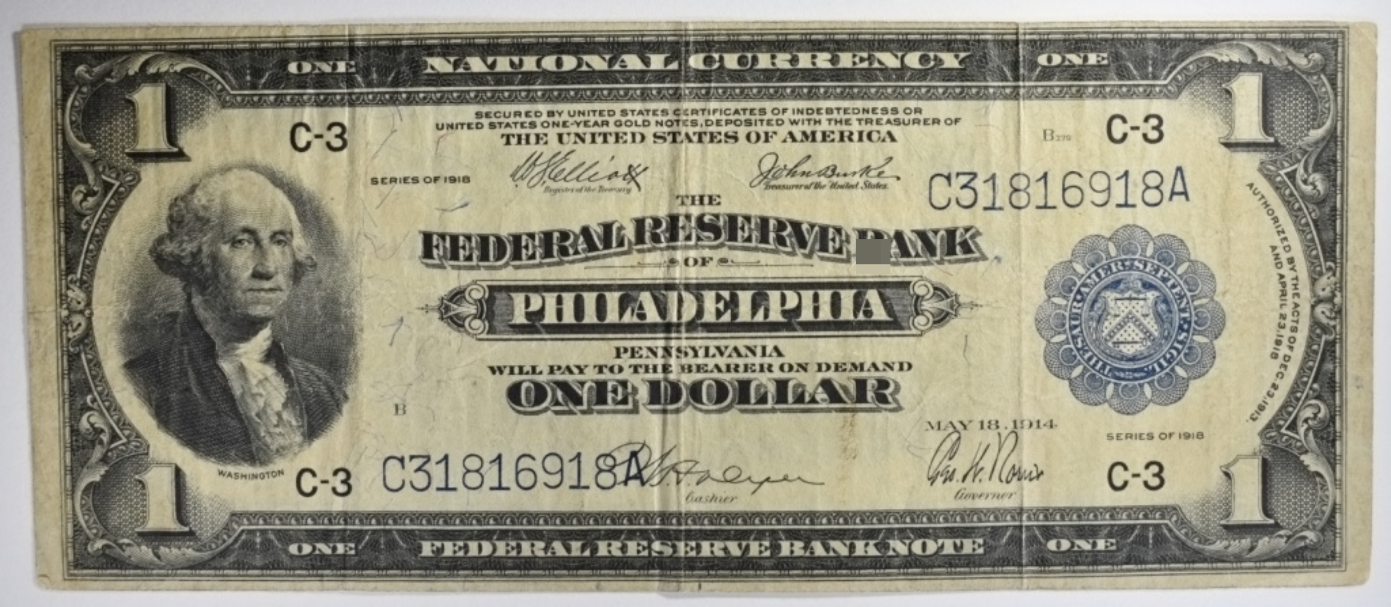 1914 $1 National Currency SN C31816918A C-3