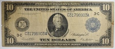 1914 $10 Federal Reserve Note SN C31796903A 3-C