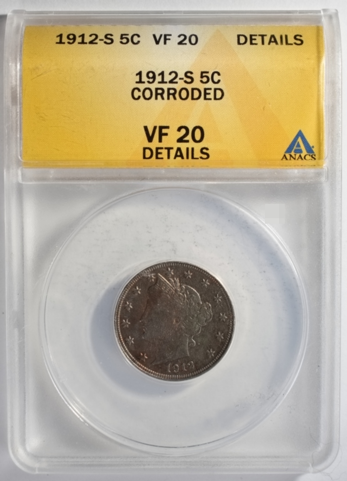 1912-S Liberty V Nickel VF20 Details ANACS