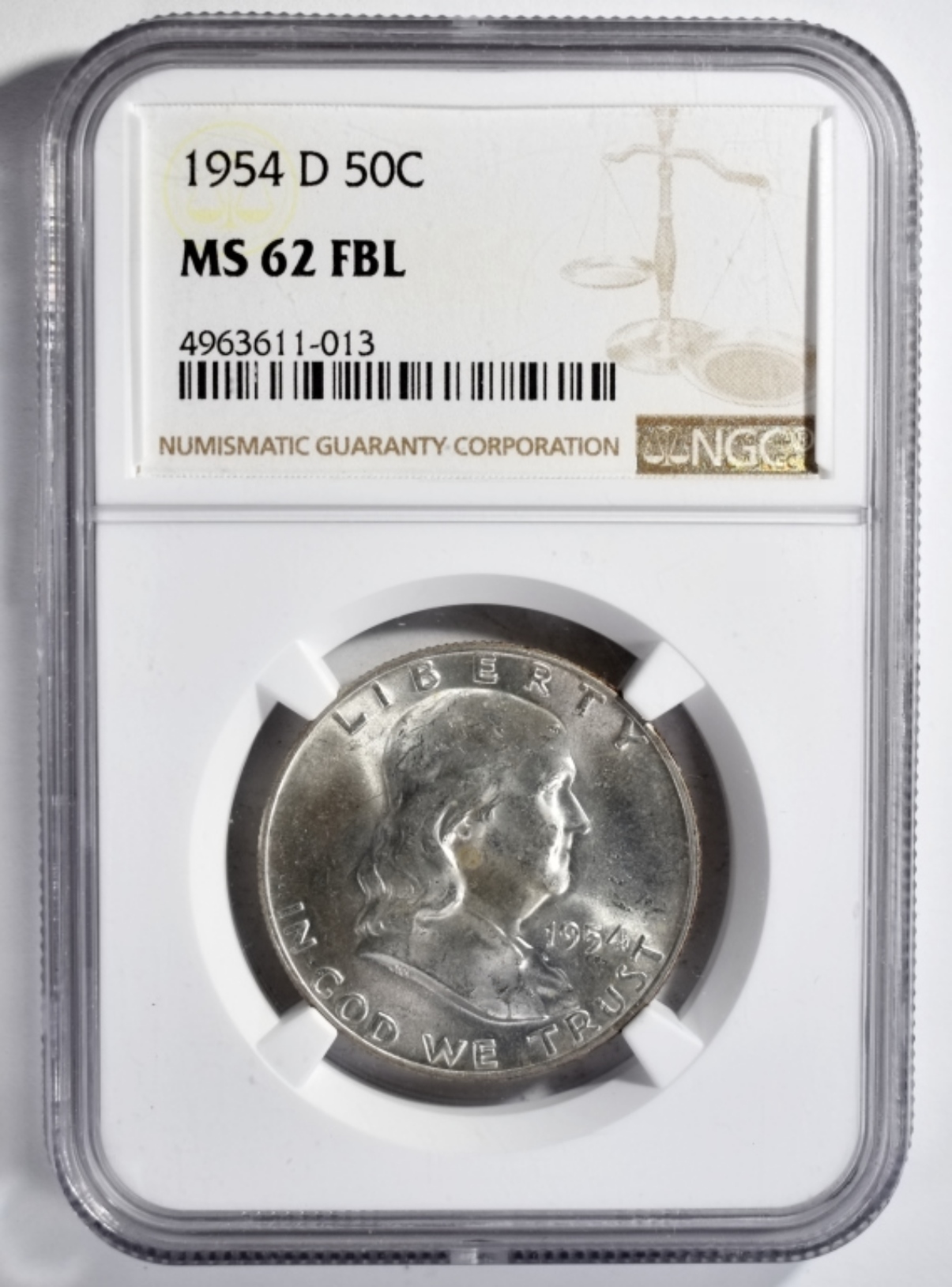 1954-D Franklin Half Dollar MS62 FBL NGC