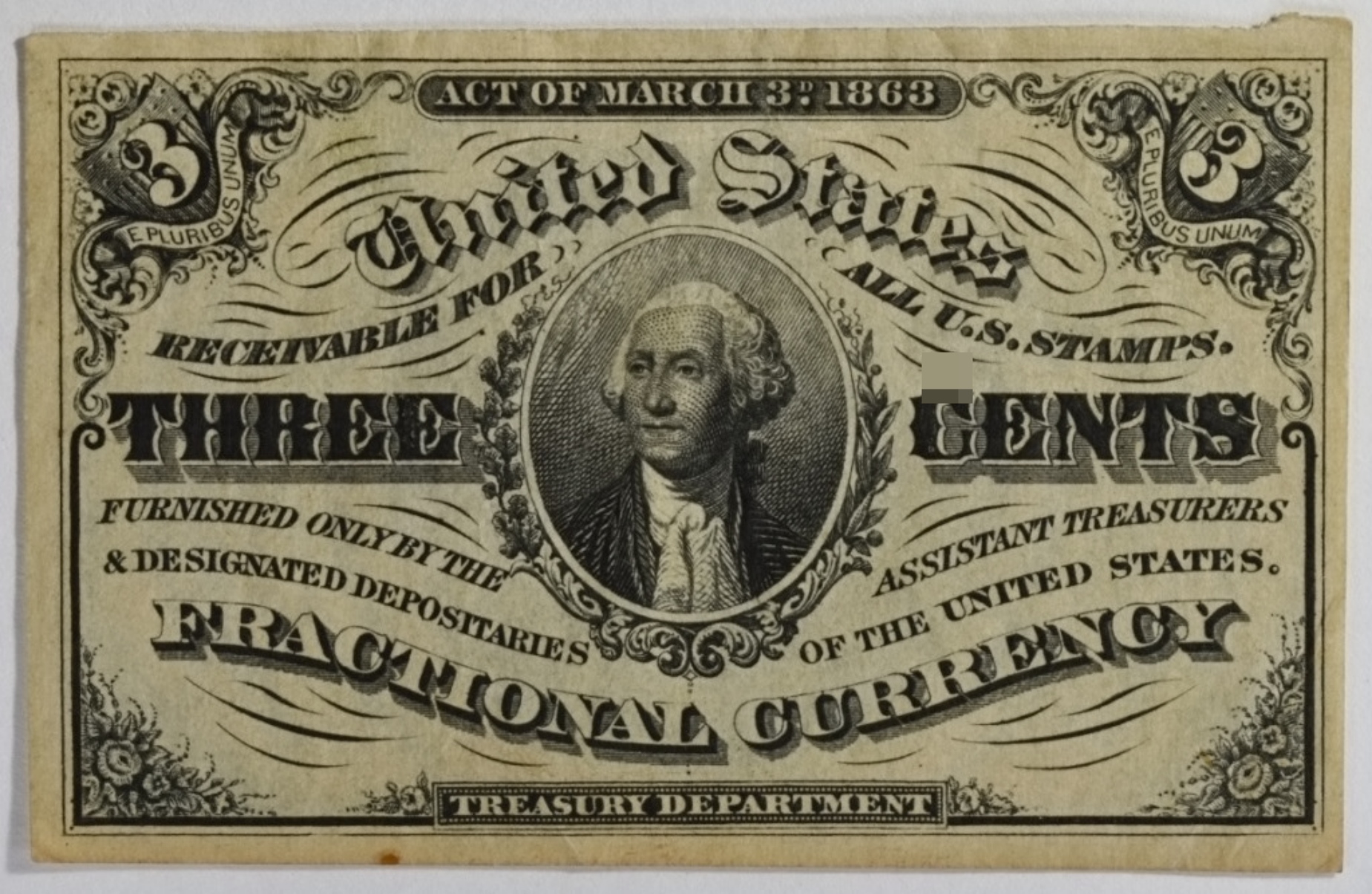 1863 3 Cent Fractional Currency 3rd Issue