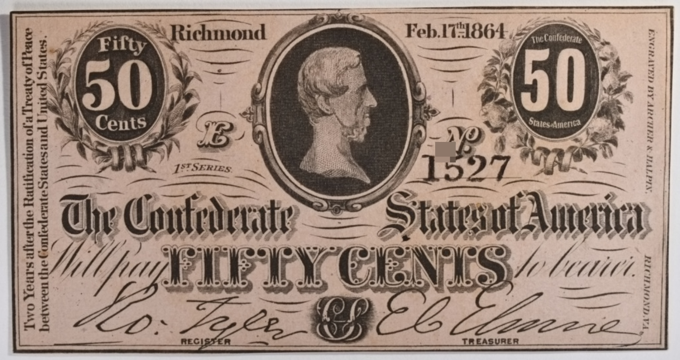 1864 Confederate States 50 Cents