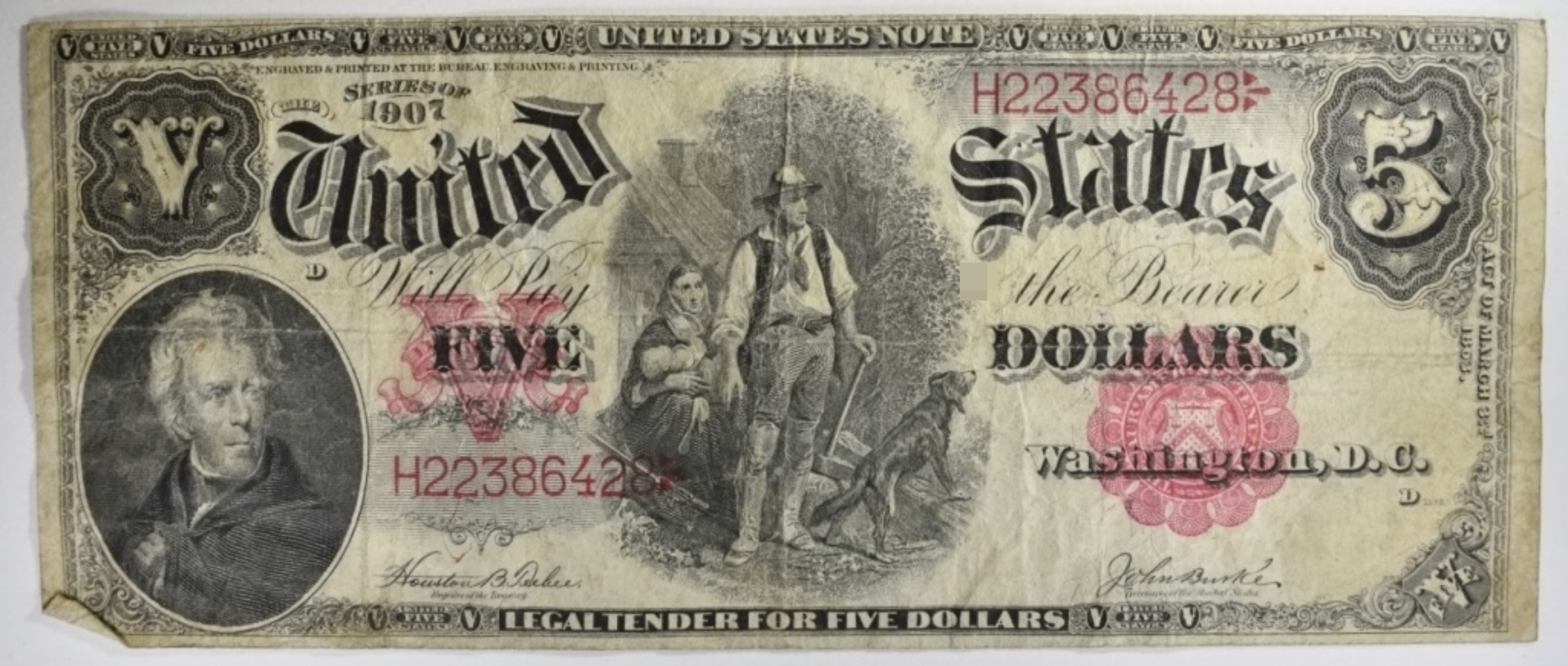 1907 $5 Obsolete Note SN H22386428