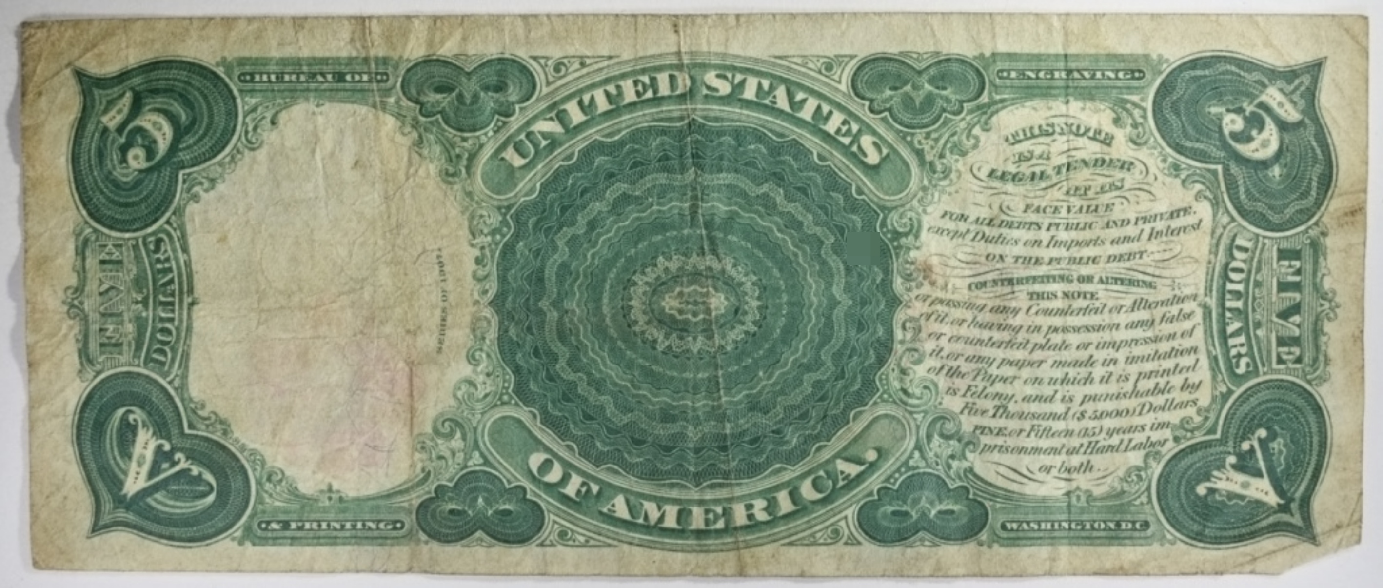 1907 $5 Obsolete Note SN H22386428