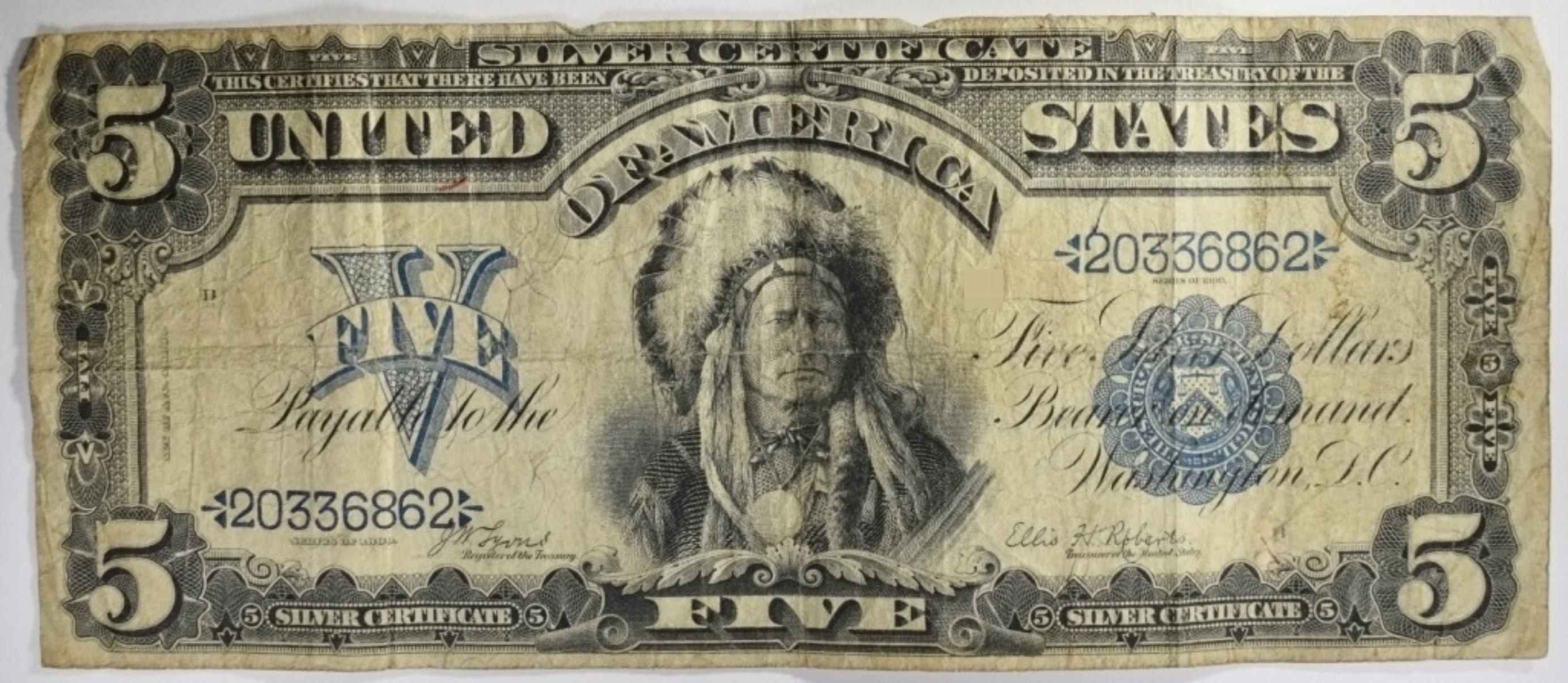 1899 $5 Indian Chief Silver Cert. SN 20336862