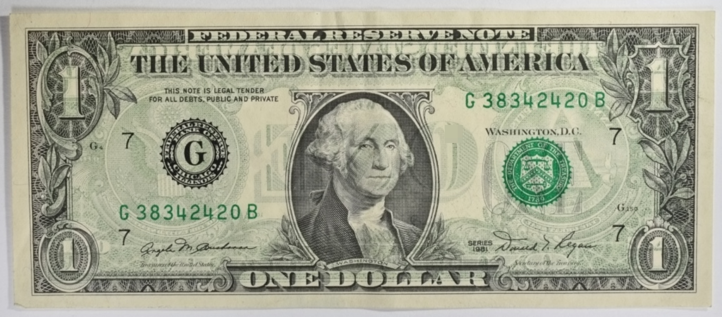 1981 $1 FRN Ink Transfer Error SN G38342420B