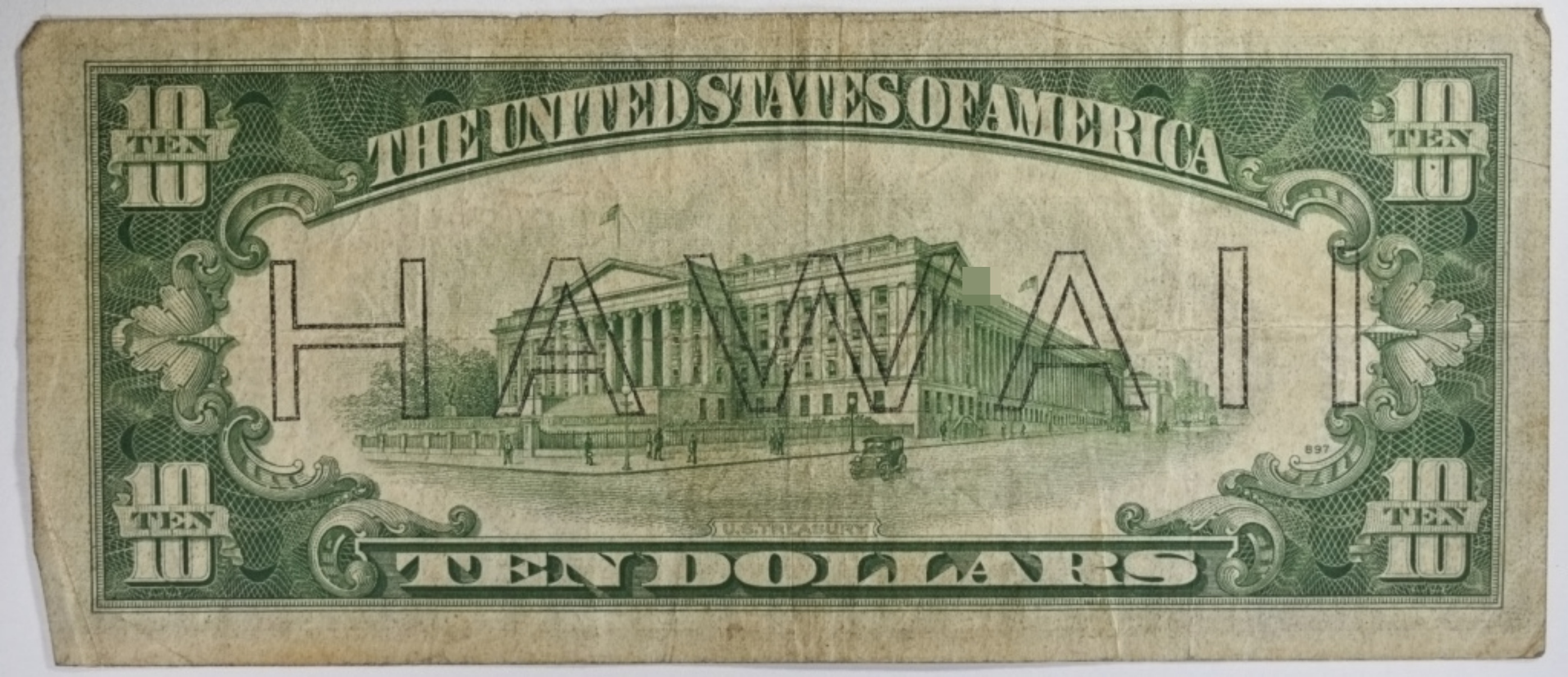 1934A $10 Hawaii Silver Cert. SN L50836204B