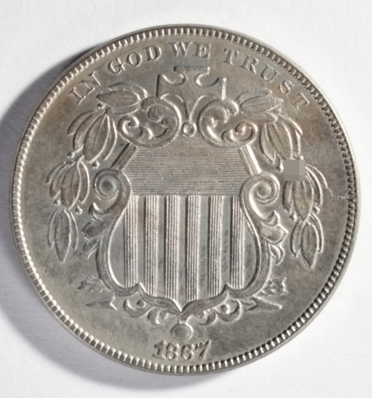 1867 No Rays Shield Nickel