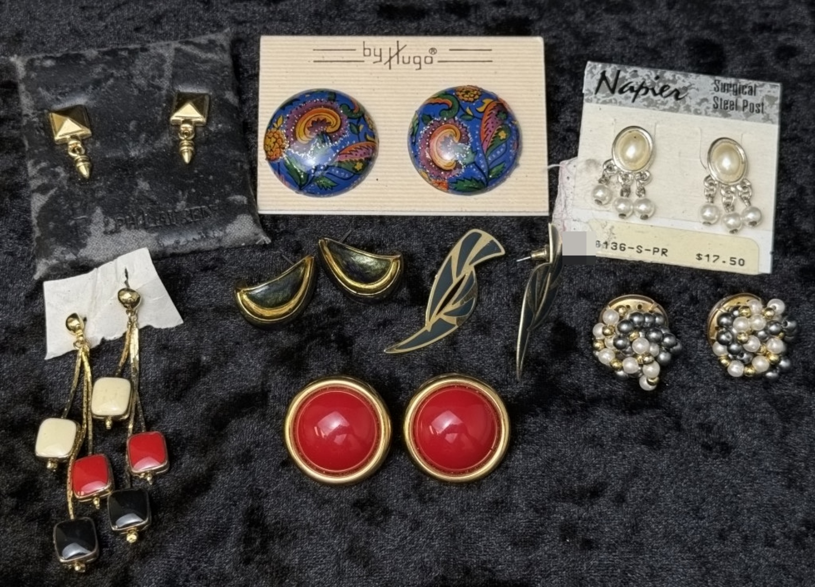 8 Pair Earrings Lot, Mixed Tone Costume