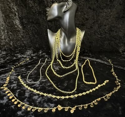 Necklaces, 9 Pcs, Gold-Tone & Silver-Tone. 9 costume necklaces, including rope chains, cable and 