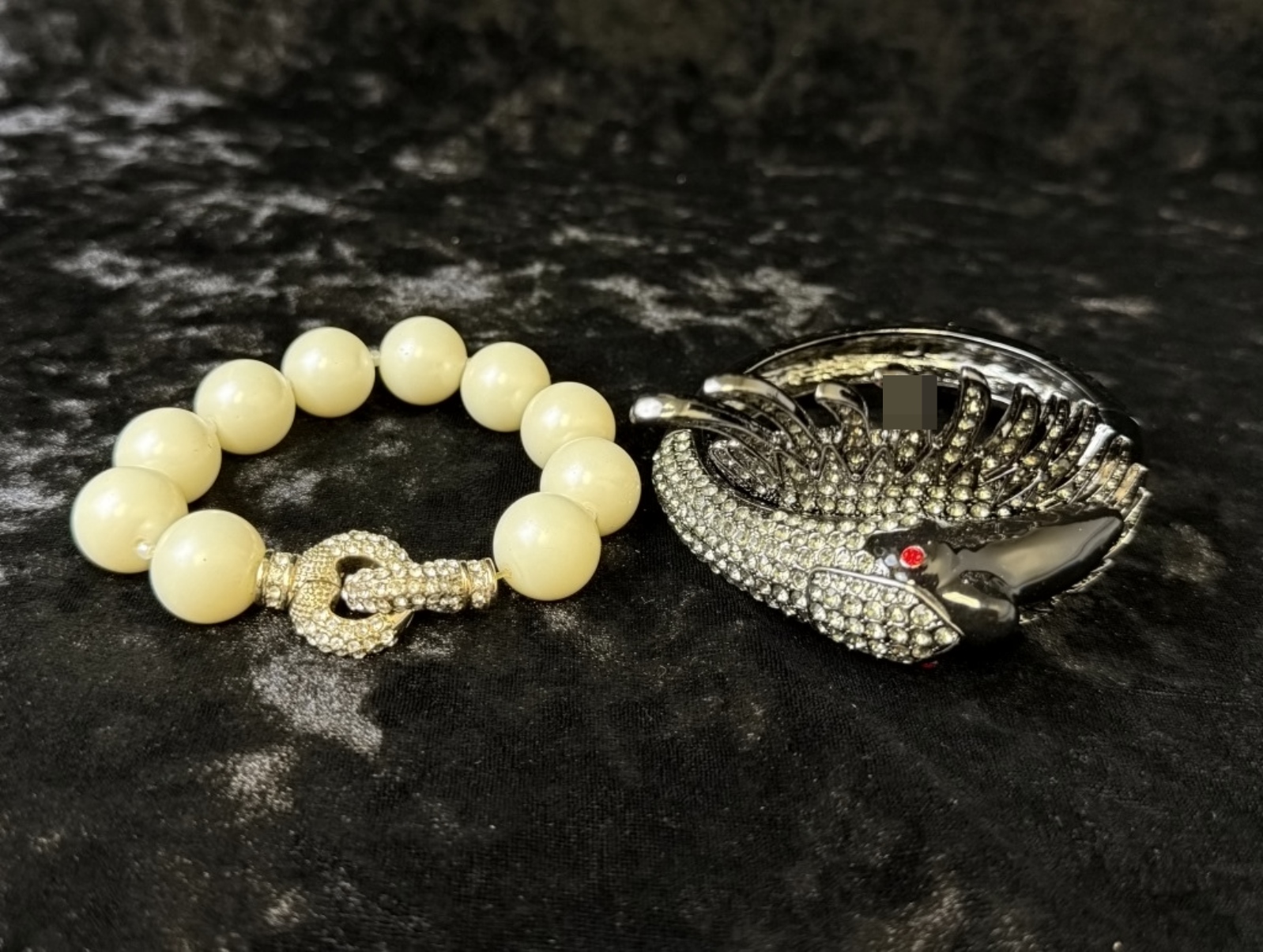 Bracelet Duo, Faux Pearl & Bird Cuff