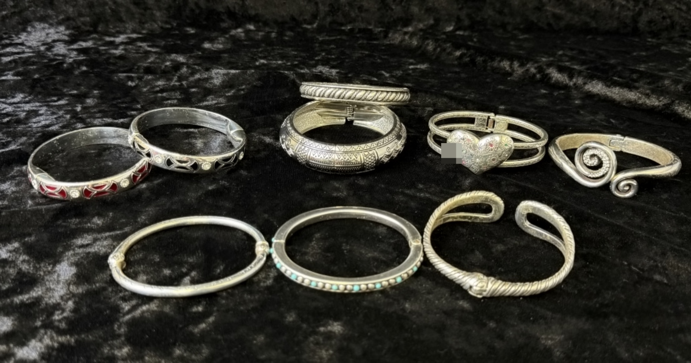 Silver-Tone Bangle Bracelet Lot, 9 Pieces