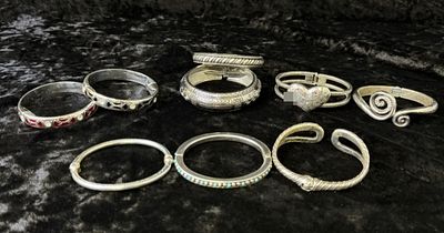 Silver-Tone Bangle Bracelet Lot, 9 Pieces. Lot of 9 silver-tone bangle style bracelets in a mix 