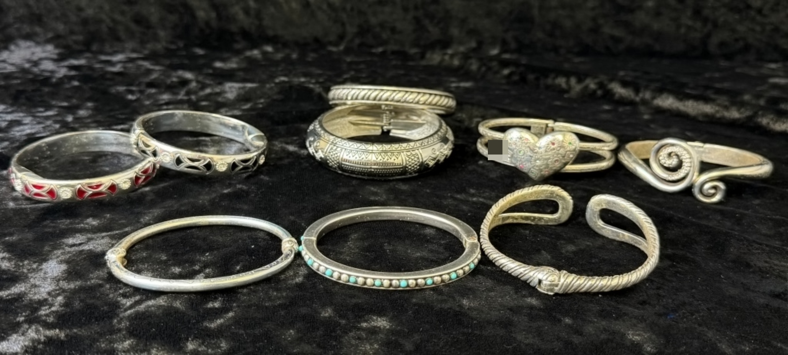 Silver-Tone Bangle Bracelet Lot, 9 Pieces